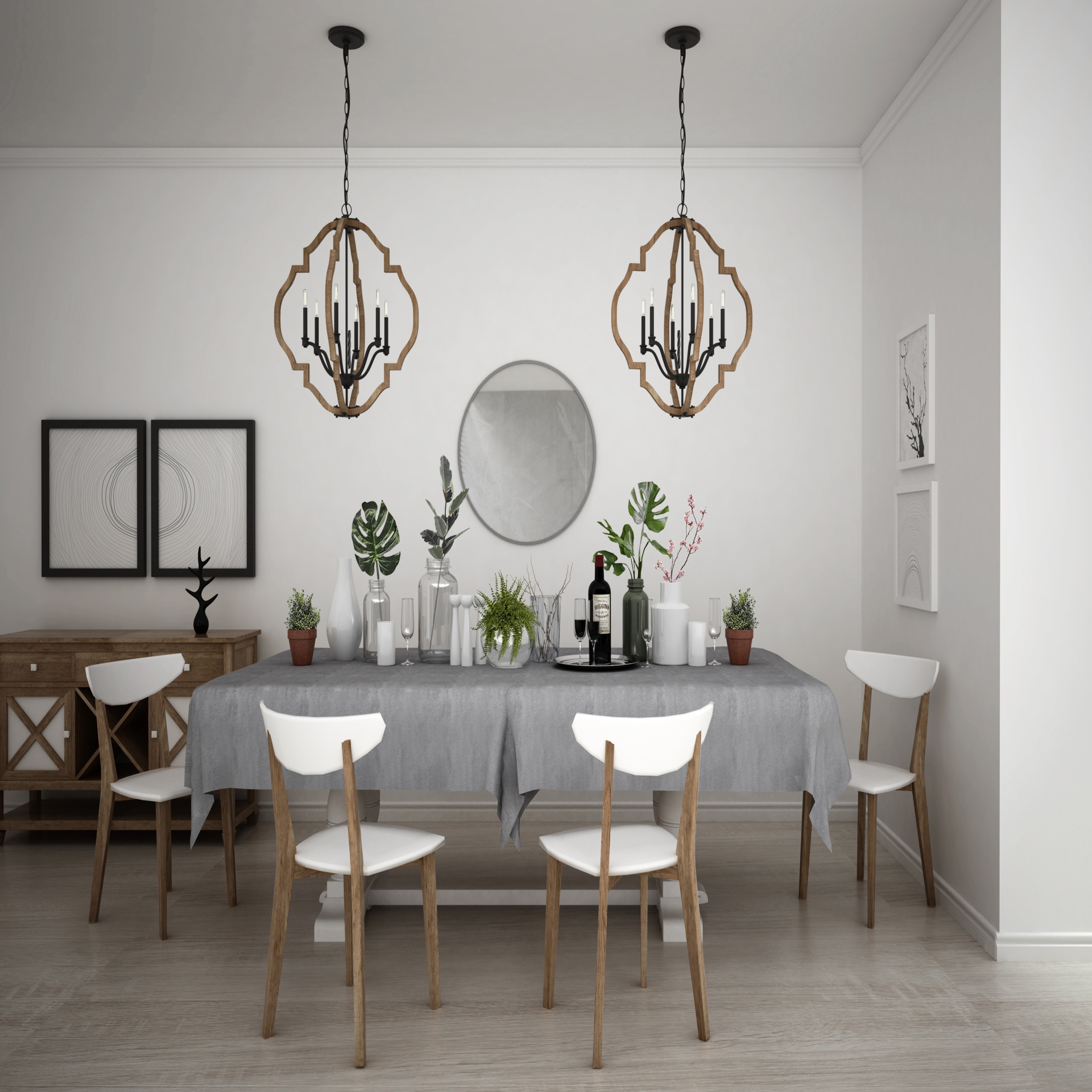 Spicewood Distressed Pine and Gilded Iron 6-Light Pendant