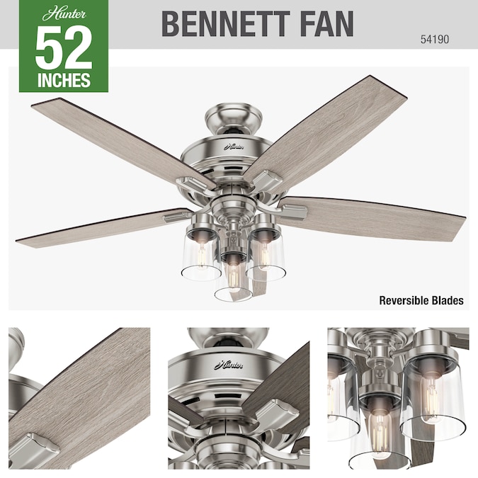 Hunter Bennett 52 In Brushed Nickel Led, Hunter Bennett Edison Ceiling Fan