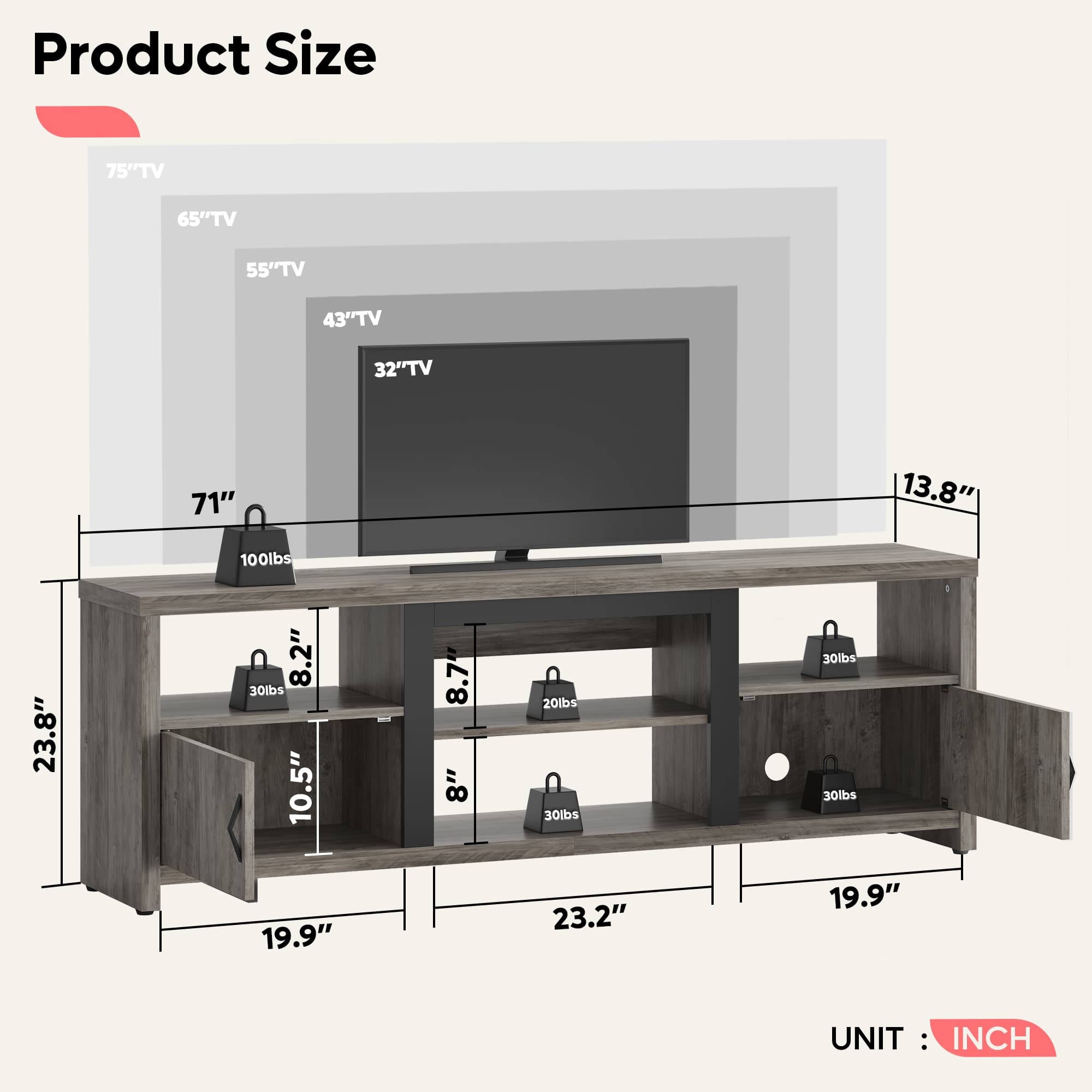 Bestier LOW-L101217Y-GRYW Tv-Stands - View #5