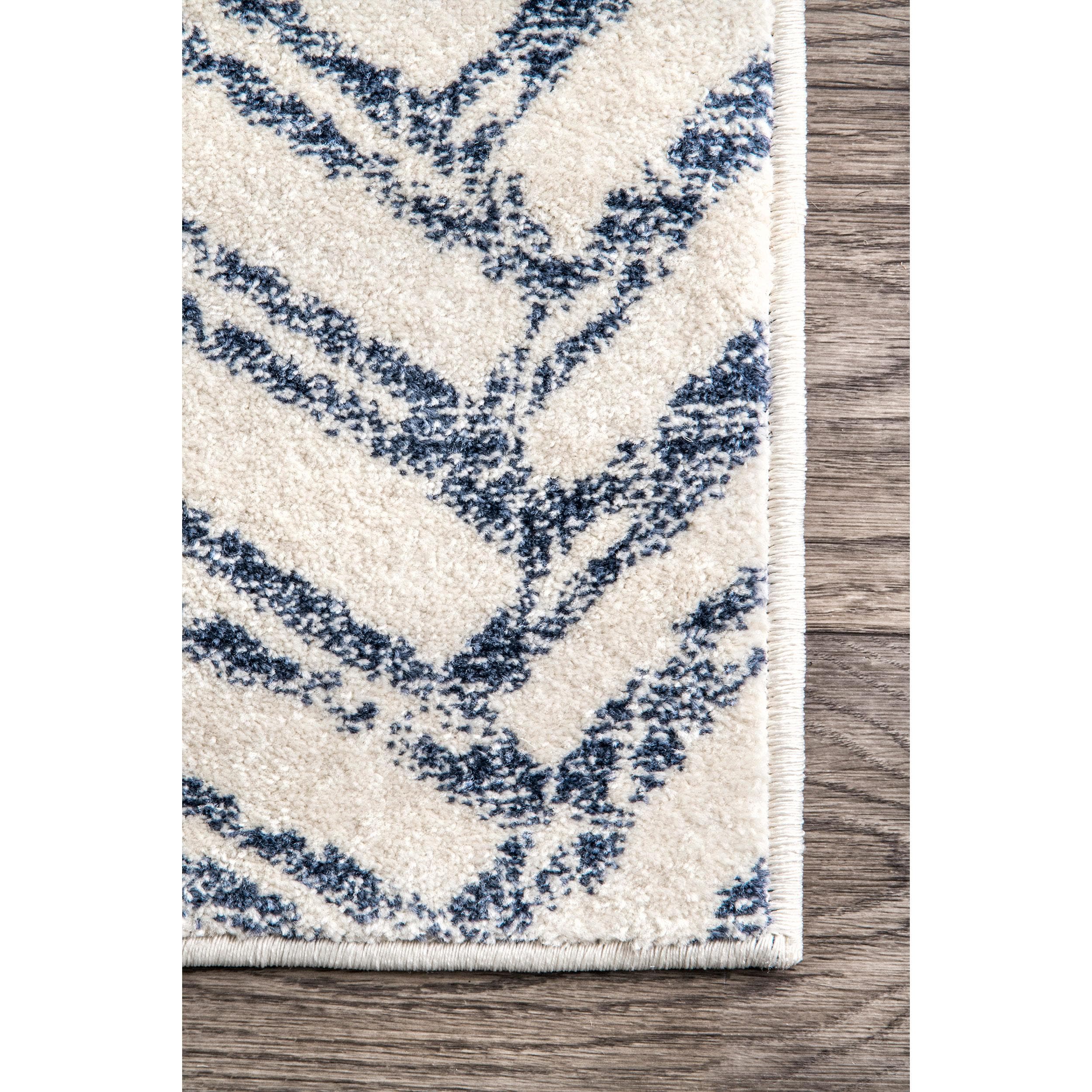 Blue Geometric Herringbone Reversible Runner Rug, 2' 8" x 8'