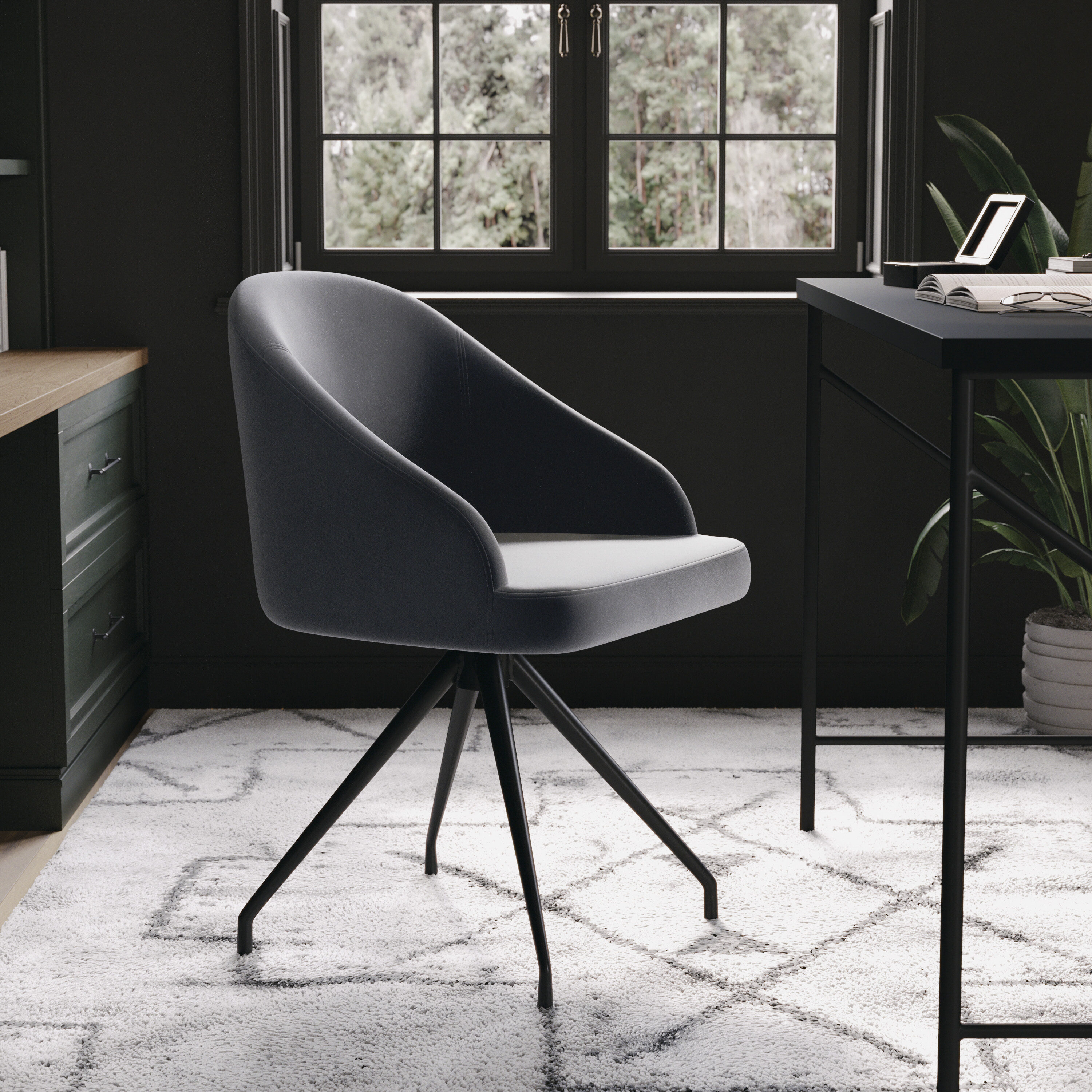 Gray Velvet and Oil Rubbed Bronze Swivel Office Chair