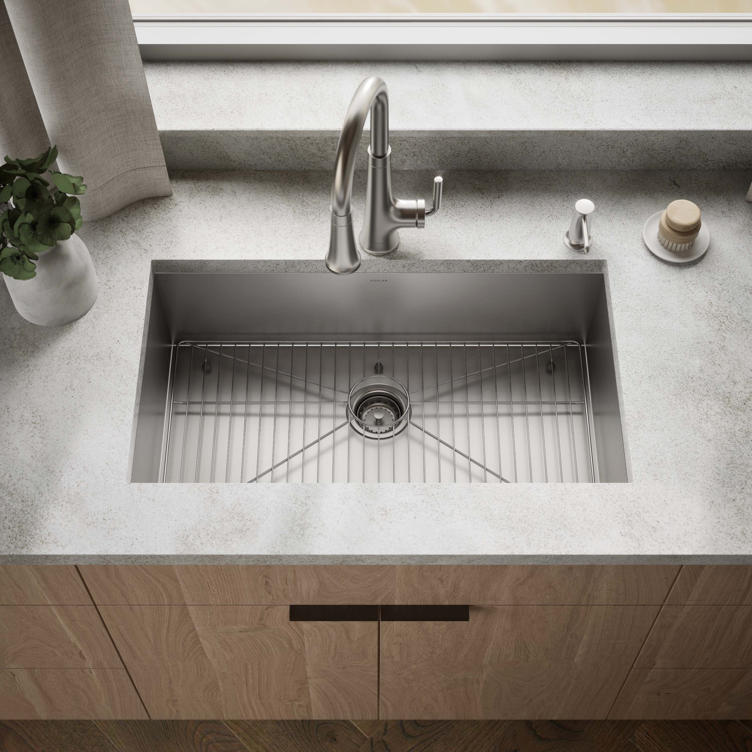 KOHLER R28204-2-NA Decree Drop-in or undermount 33-in x 22-in Stainless steel Single bowl 18 -Gauge Kitchen Sink