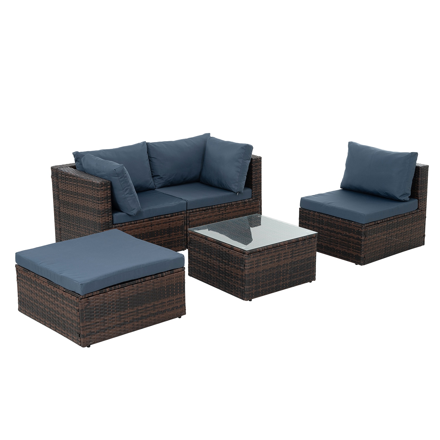 SINOFURN SYB790006BL Wicker Outdoor Sectional with Gray Cushions and Wicker Frame