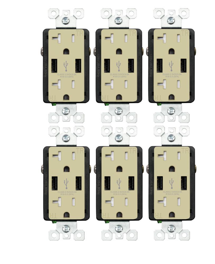 Utilitech R1820D50AA-IV6 20 -Amp 125-volt Tamper Resistant Residential Decorator USB outlet Dual Type A , Ivory 6 -Pack