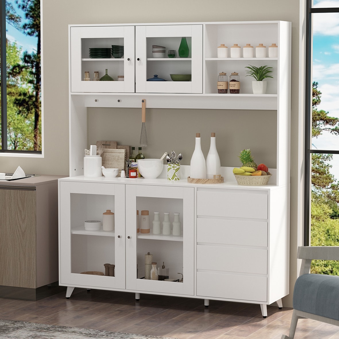 Home Source Industries Contemporary/Modern White and Walnut Kitchen Hutch  with Wine Storage in the Dining & Kitchen Storage department at