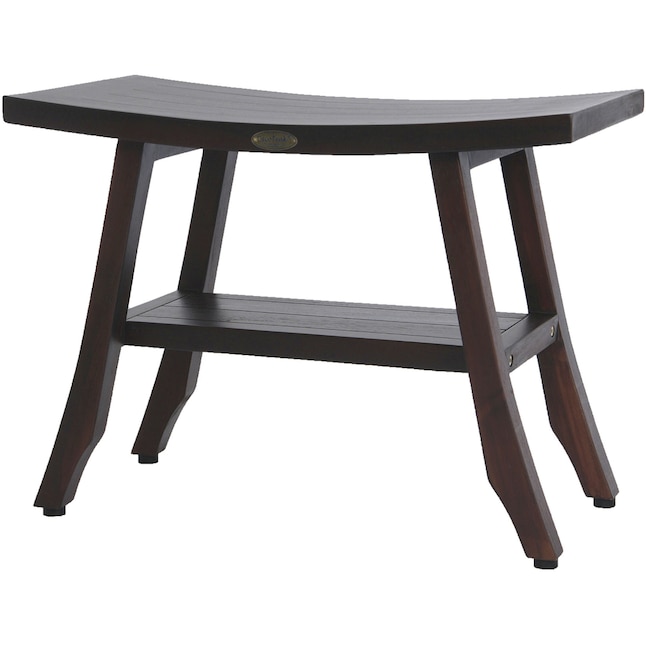Contemporary Teak Shower Bench with Shelf in Brown Finish Contemporary Teak Shower Bench with Shelf in Brown Finish