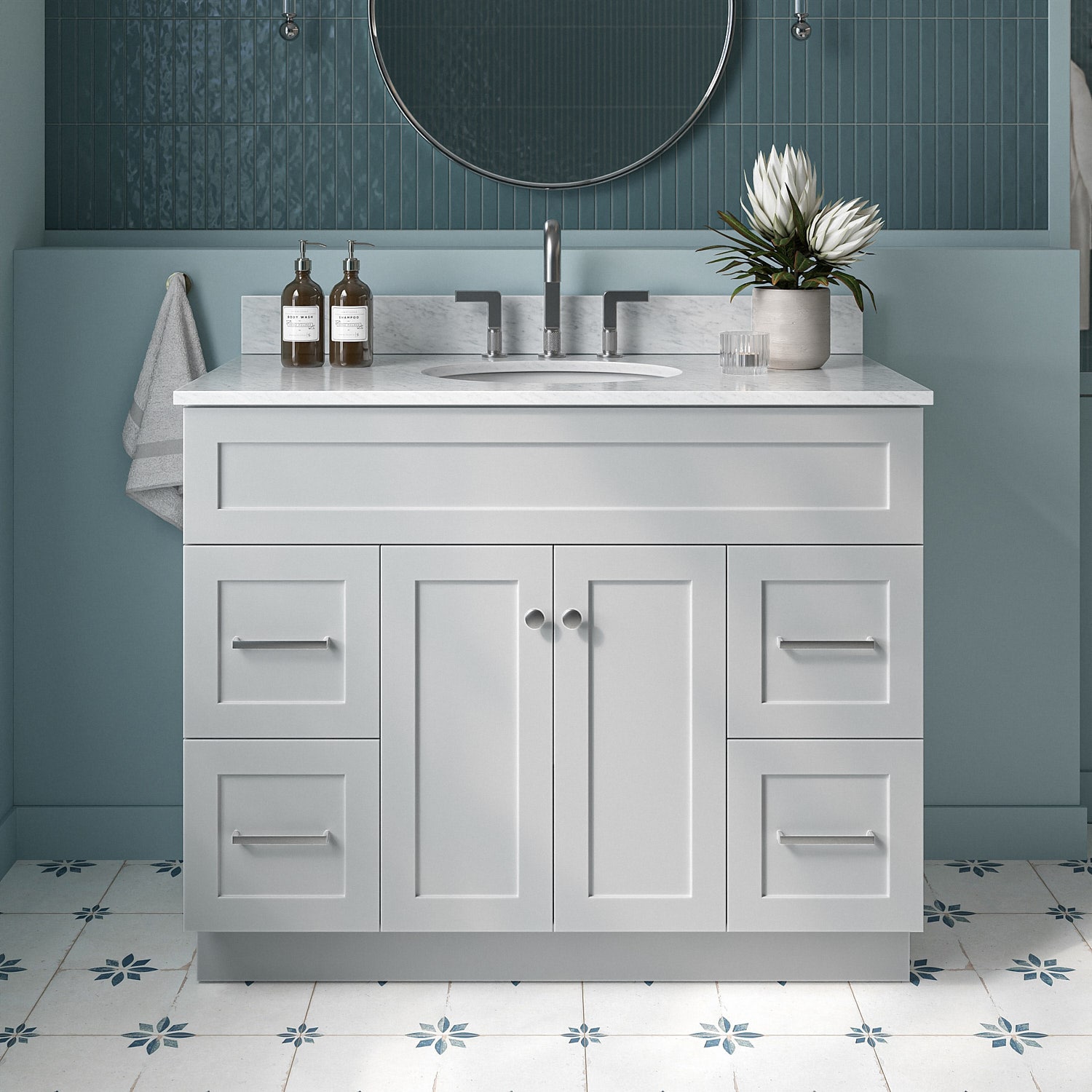 ARIEL F043SCW2OVOGRY Hamlet 43-in Gray Undermount Single Sink Bathroom Vanity with 0.75" Carrara White Marble Natural Marble Top
