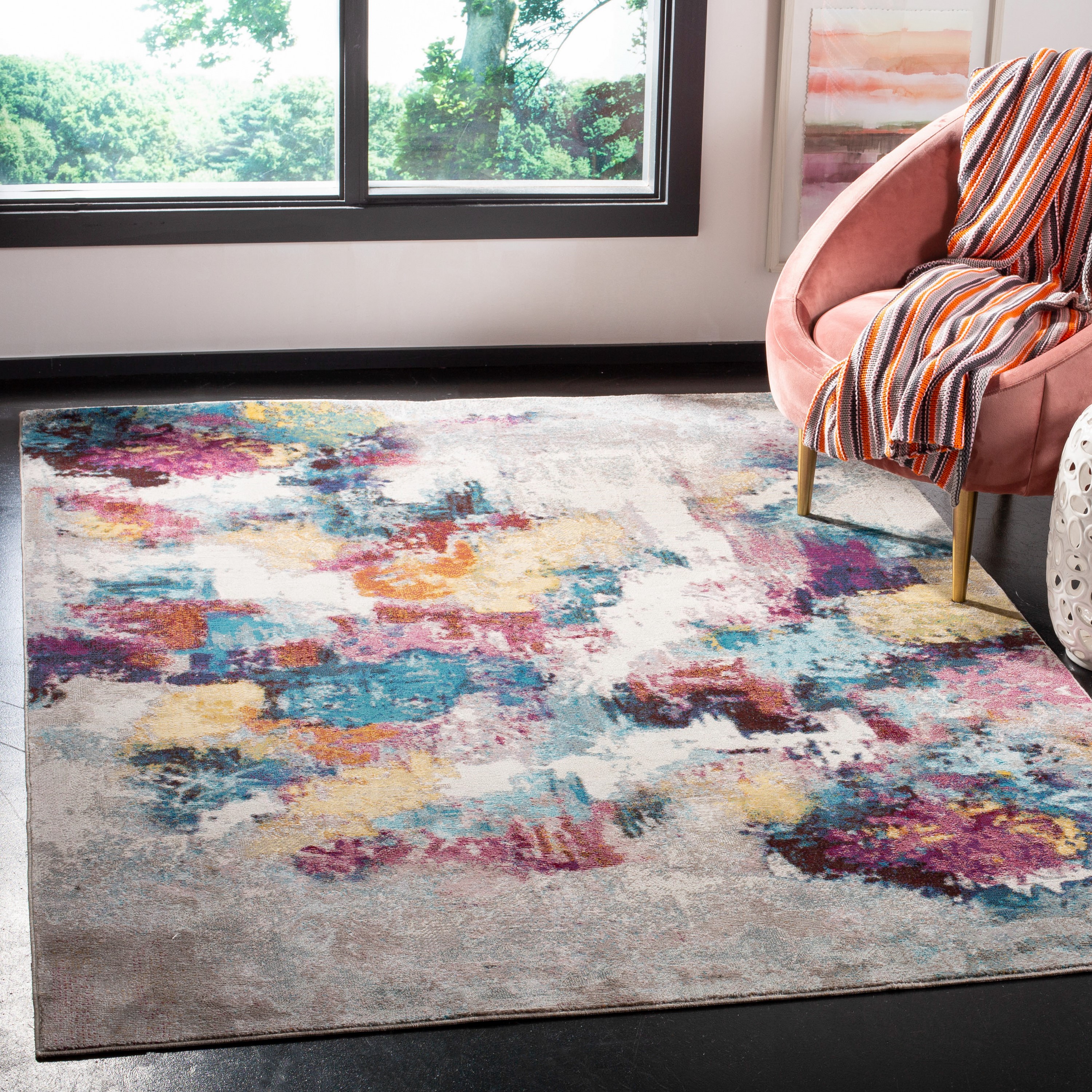 Safavieh ARA165F-3 Aria Mosaic 3 x 5 (ft) Loomed Polypropylene Gray/Wine Rectangular Indoor Abstract Bohemian/Eclectic Throw rug