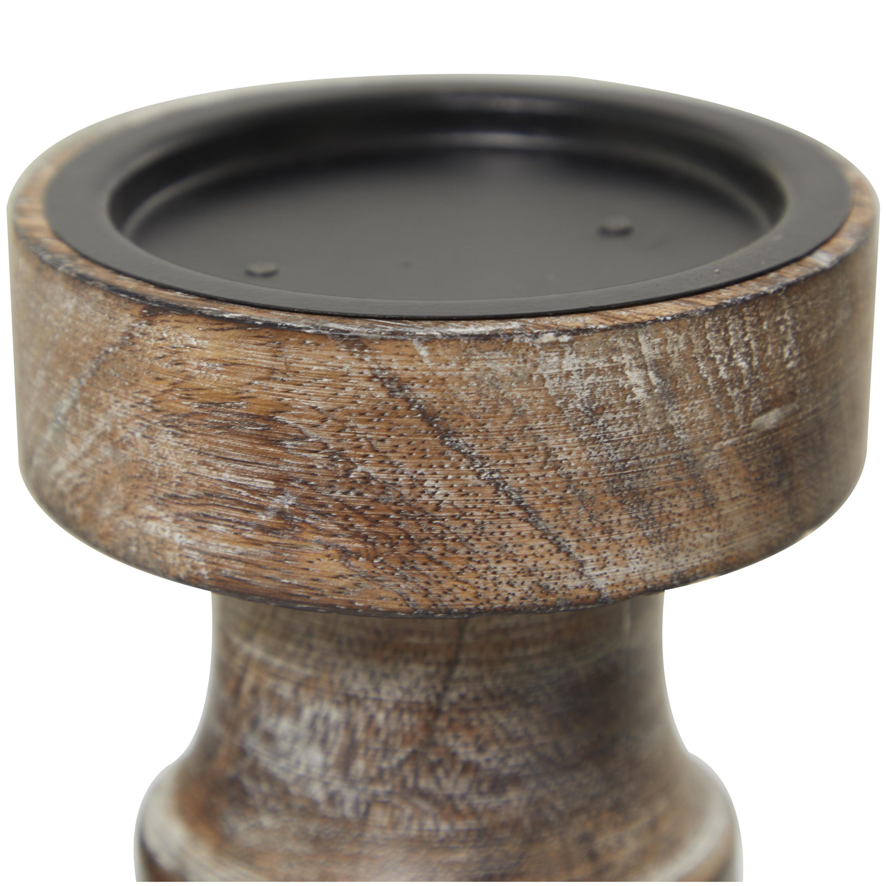 Dark Brown Mango Wood Coastal Candle Holder Set