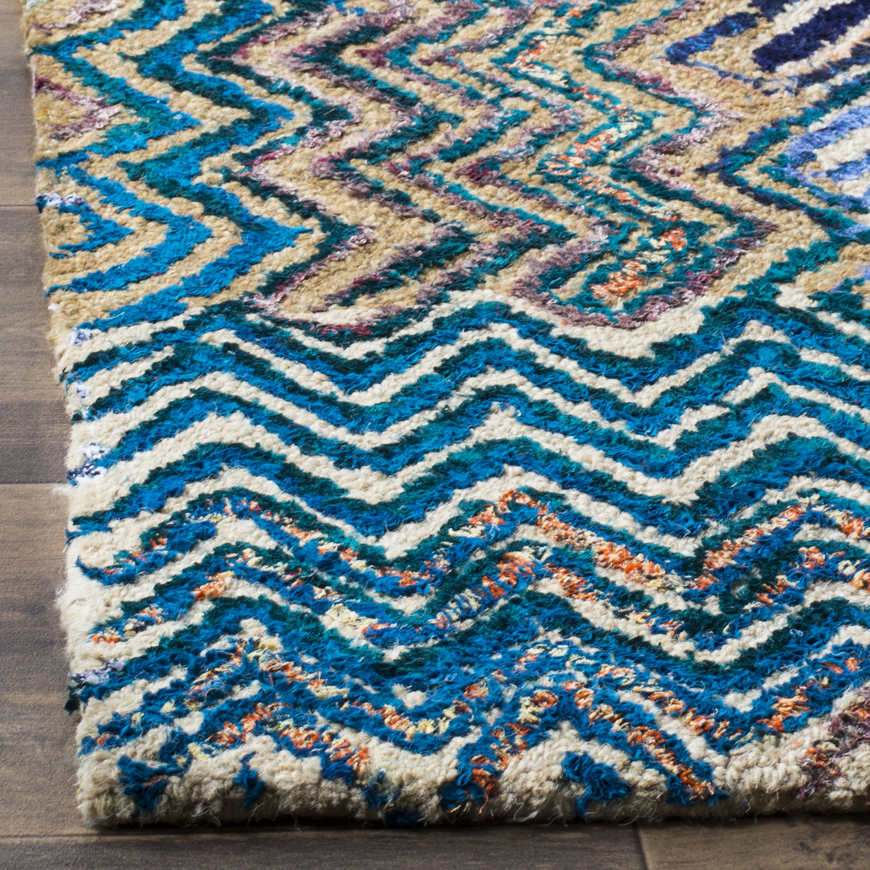 Multicolor Hand-Tufted Wool and Synthetic Square Rug, 4' x 4'