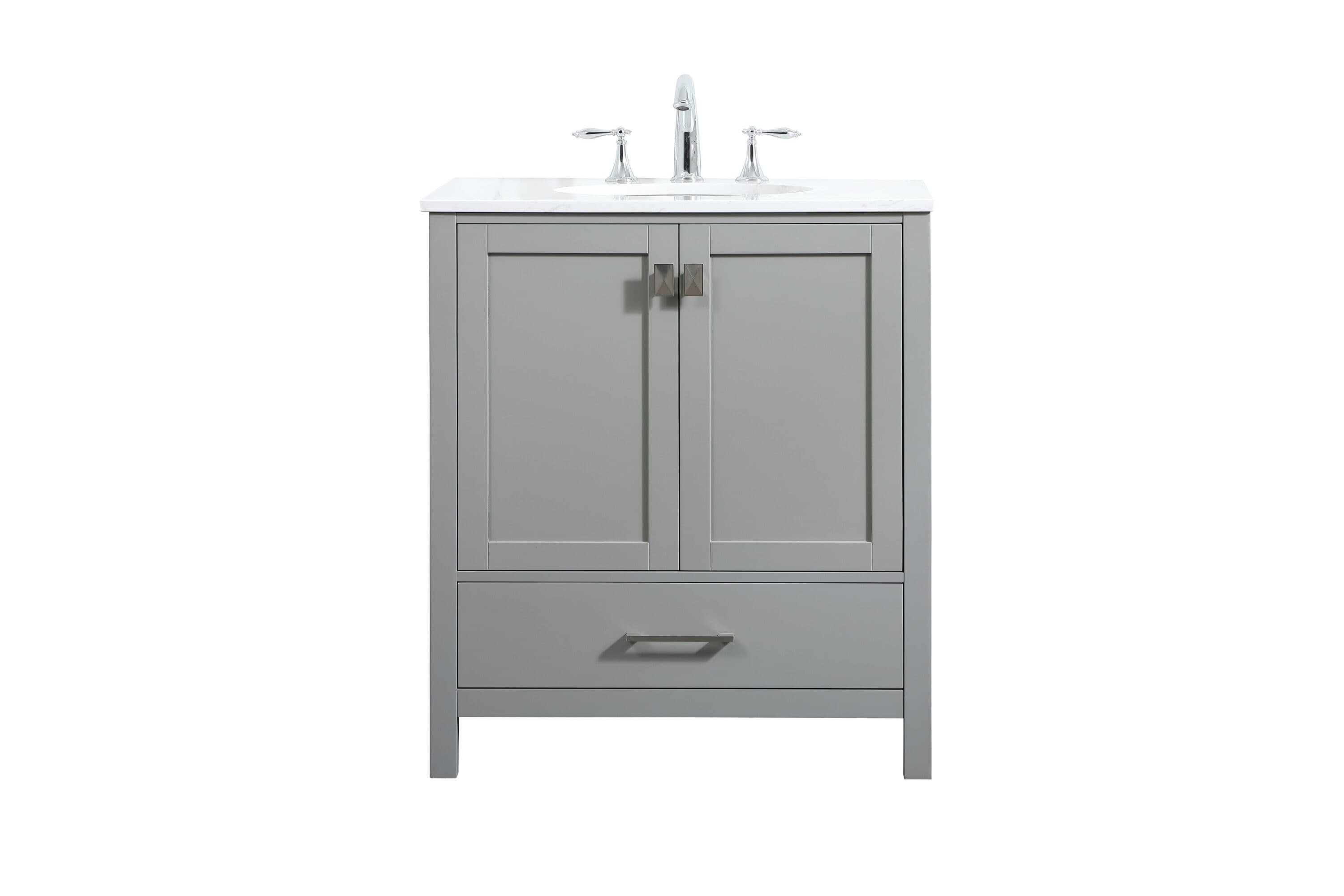 Home Furnishing 30-in Grey Undermount Single Sink Bathroom Vanity with Calacatta White Quartz Top Marble in Gray | - Elegant Decor HF56490GR