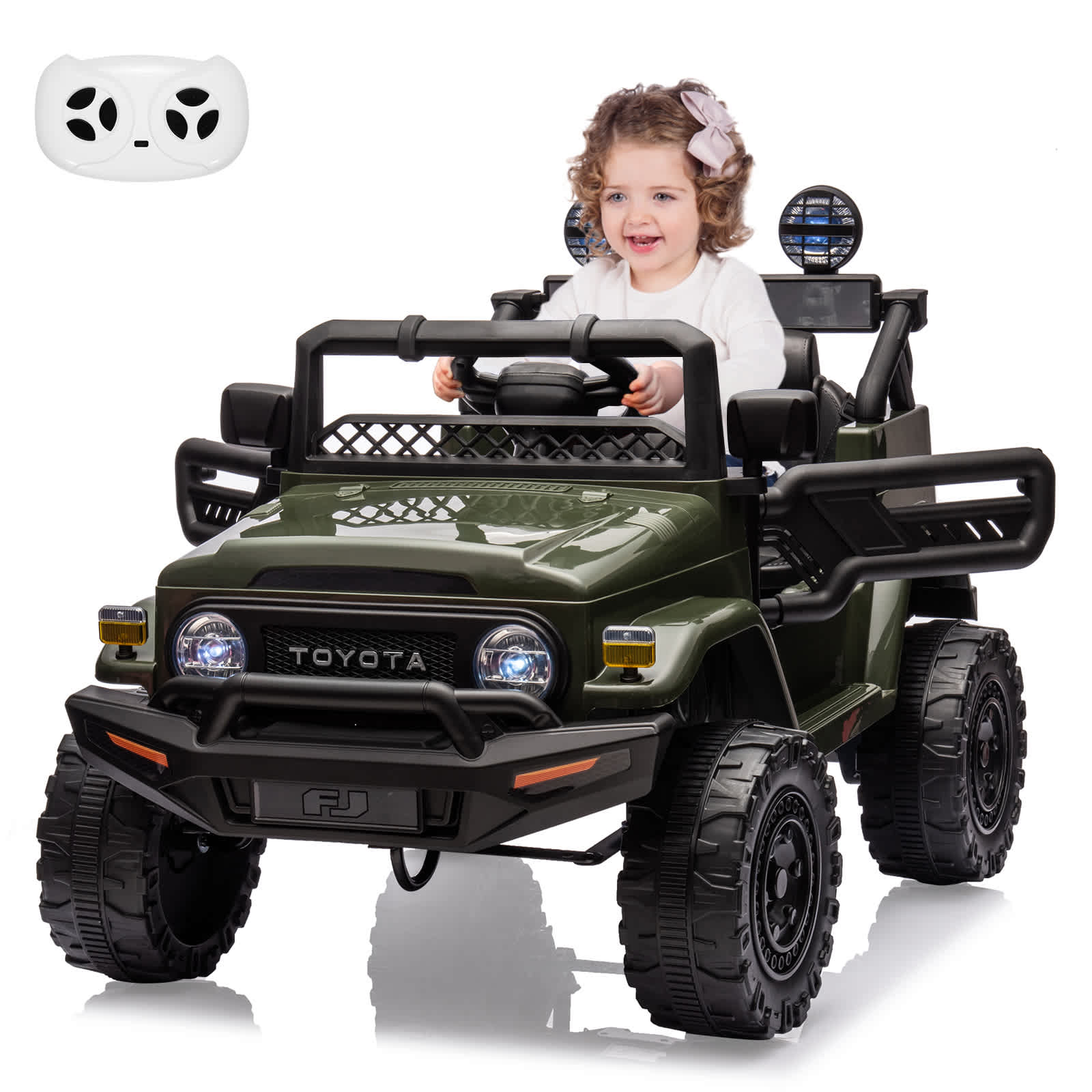 Qeetex SUN-PTO-0YT0O3OL 12V Kids Ride On Truck with Remote Control Battery Powered Electric Car Toy with LED Lights Green