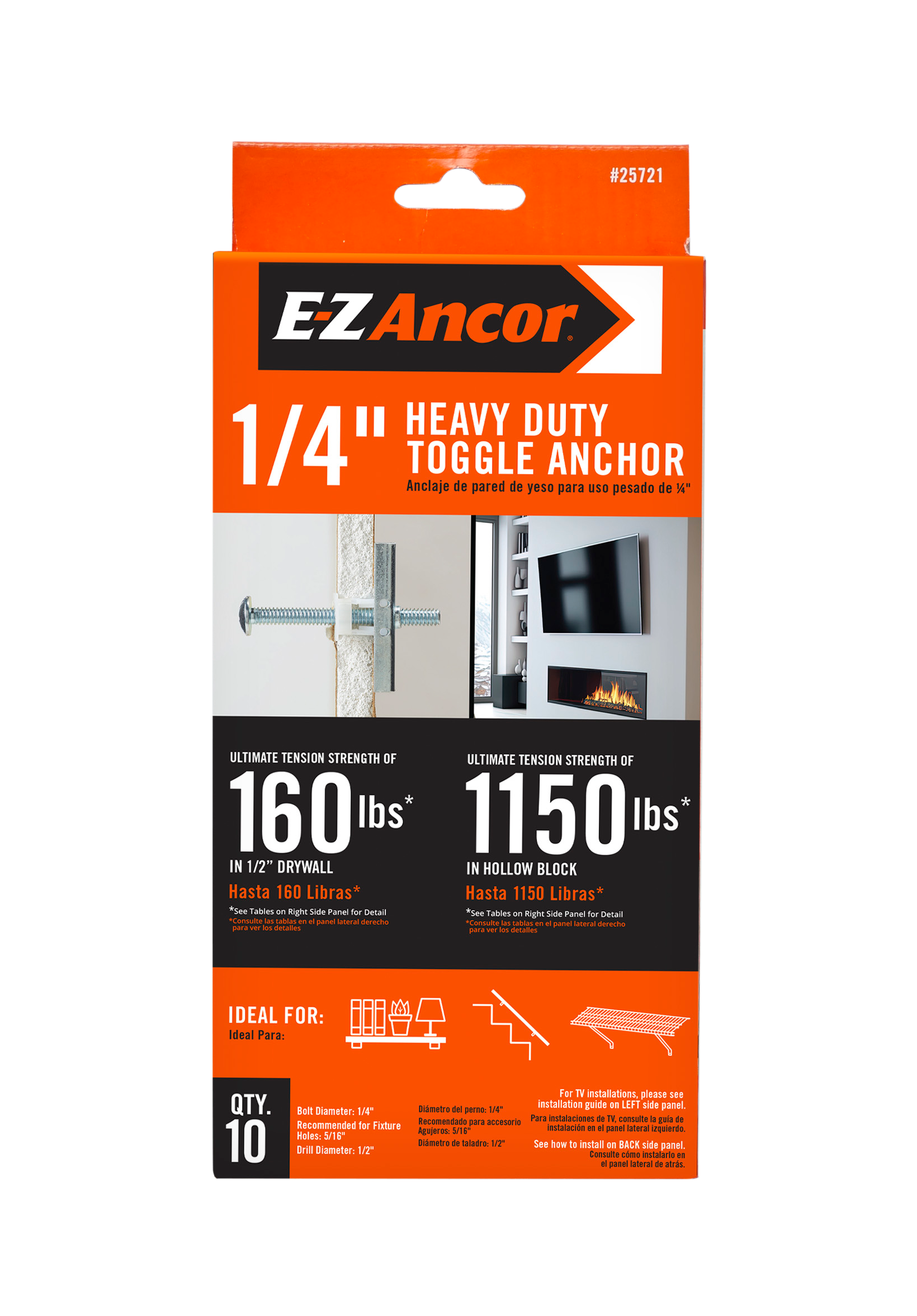 E-Z Ancor 1150-lb 1/4-in x 2-1/2-in Toggle Bolt Drywall Anchors with Screws  Included (10-Pack) in the Anchors department at