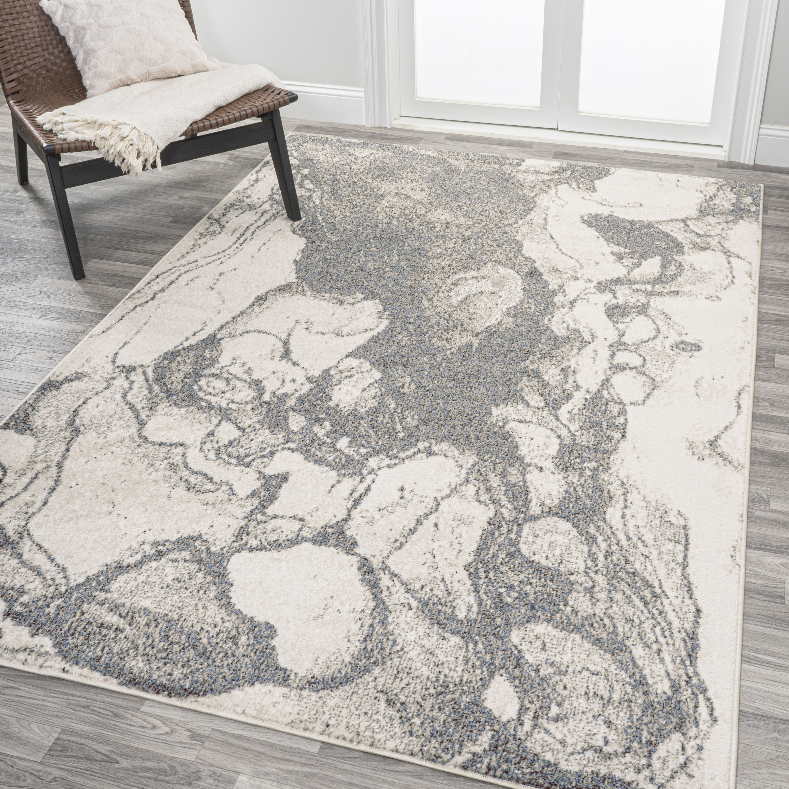 JONATHAN  Y CTP201D-5 Contemporary POP Marmo Abstract Marbled Modern 5 x 8 (ft) Loomed Polypropylene Gray/Cream Rectangular Indoor Abstract Tropical Area rug