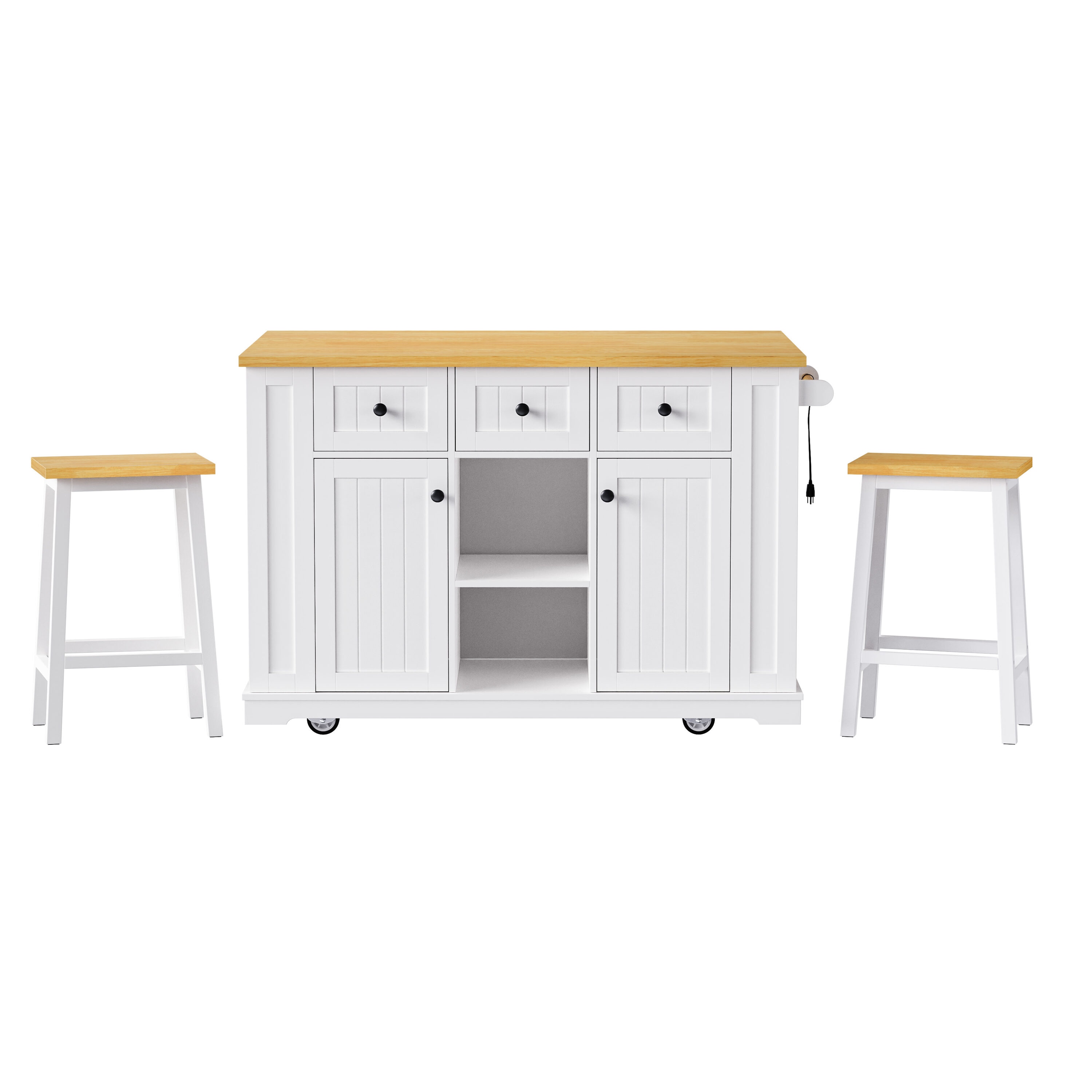Kahomvis KK-QPO2-07 White MDF Base with Wood Wood Top Rolling Kitchen Island ( 17.7-in x 50-in x 17.7-in )