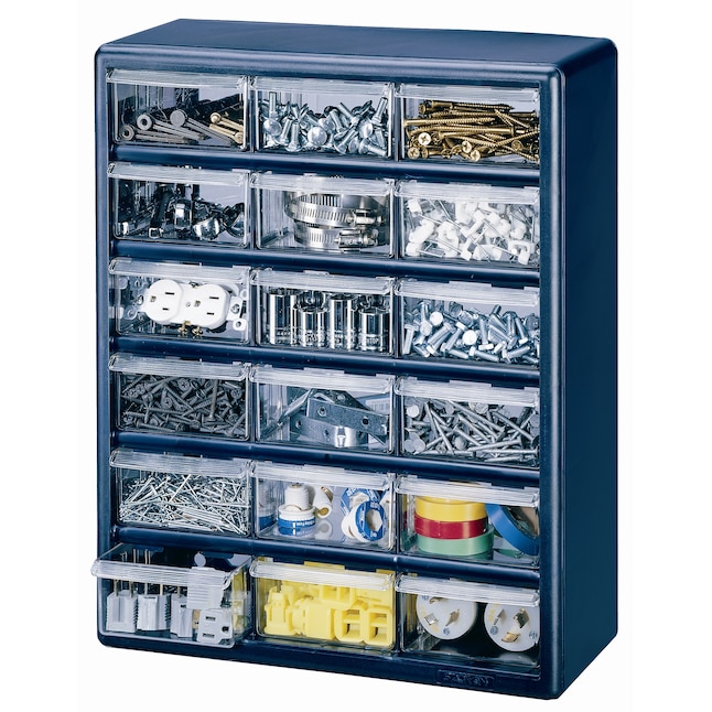 Stack-On 18-Drawers Blue Plastic Storage Drawer at