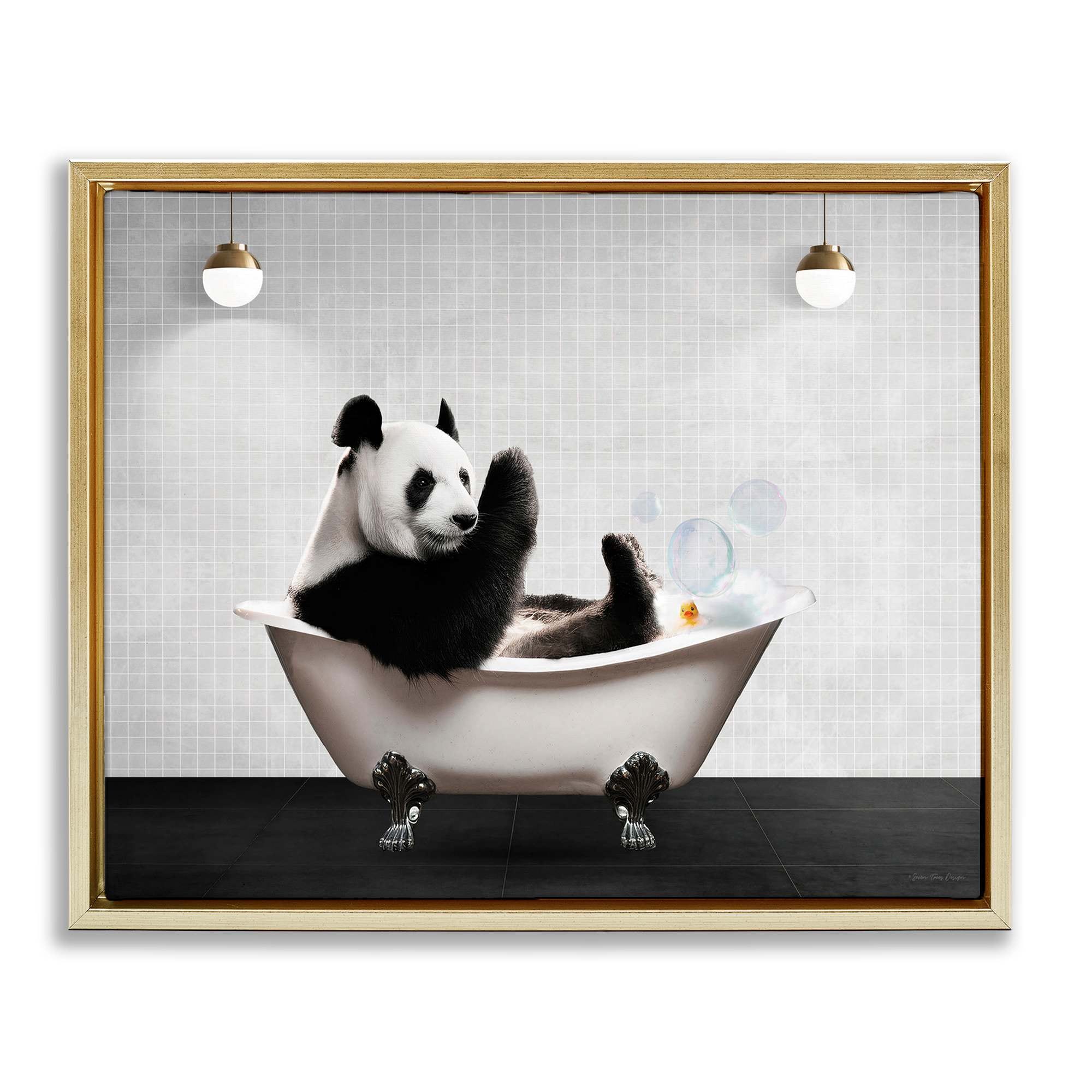 Stupell Industries BS-733-FFG-16X20 Panda in Modern Bubble Bath Floating Frame design by Seven Trees Design