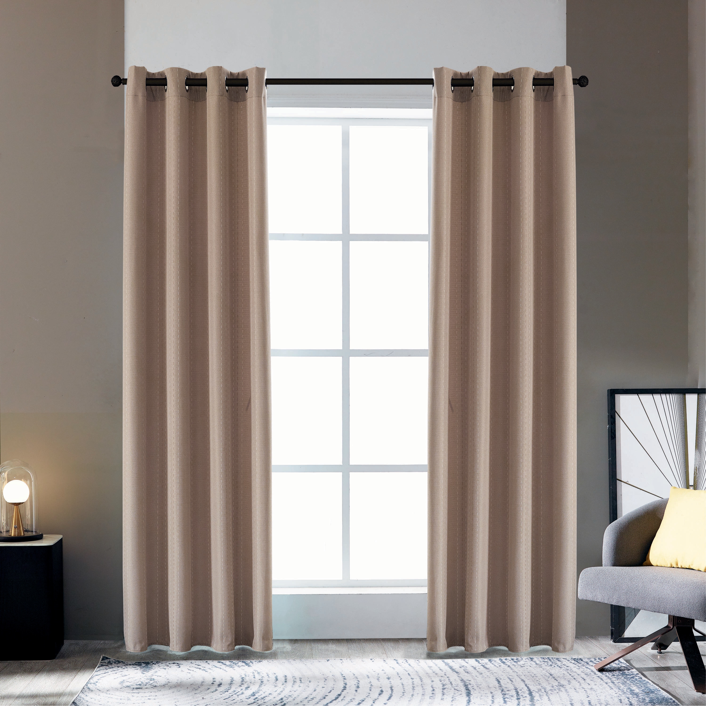  MURANO-84-T 84-Inches Taupe Striped Room darkening Grommet Single curtain panel