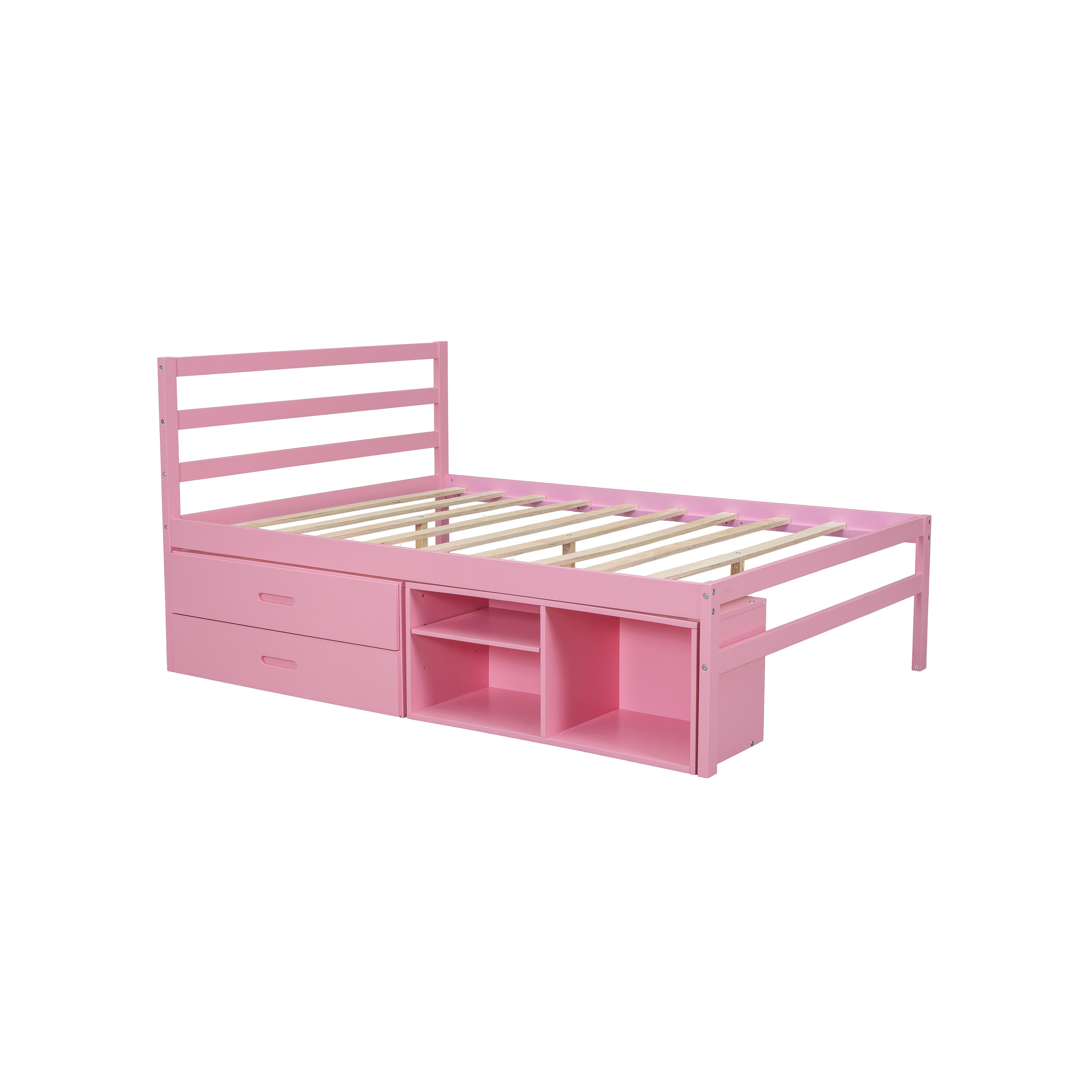 Damerin BD-A11 Pink Full Wood Bed frame Bed with Storage