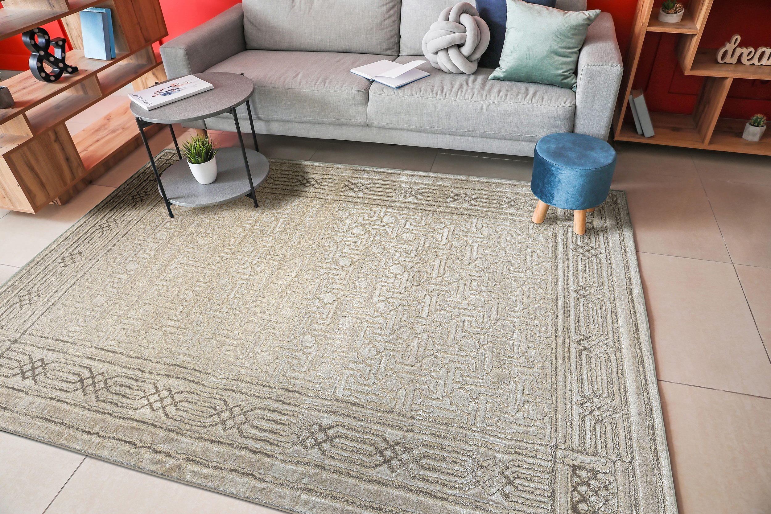 Radici USA 1231/1003/BEIGE Davide 8 x 10 (ft) Loomed Polypropylene Beige Rectangular Indoor Border Mid-Century Modern Area rug
