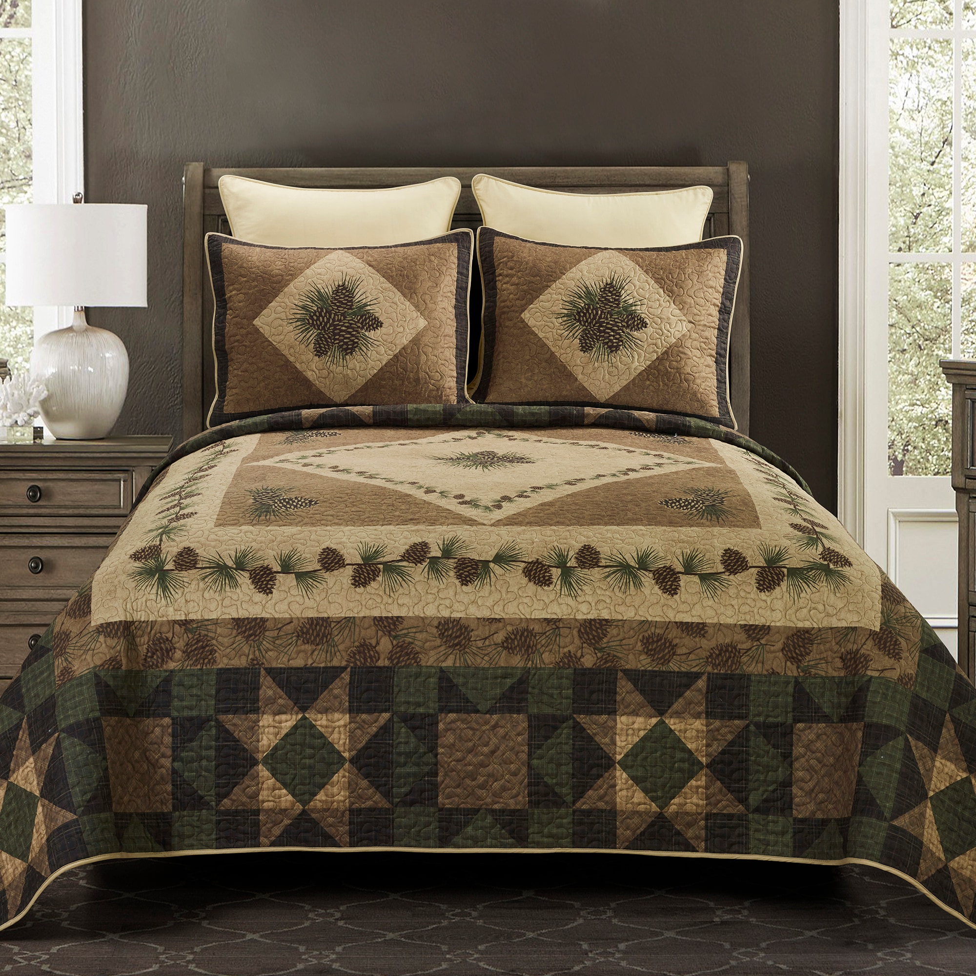 Rustic Brown Reversible Microfiber Full Quilt Set