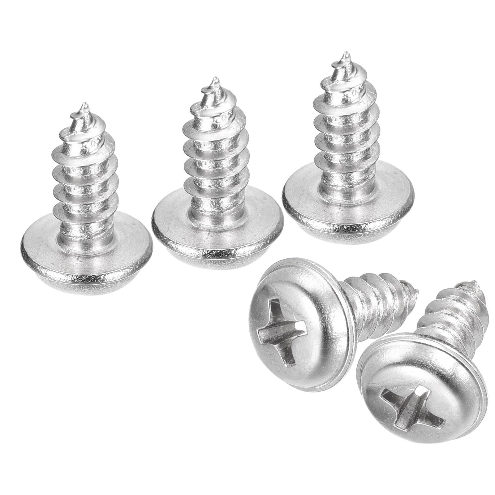 Unique Bargains ST5x12mm Phillips Pan Head Self-tapping Screw with Washer 50pcs - 304 Stainless Steel Wood Screw Full Thread (Silver)