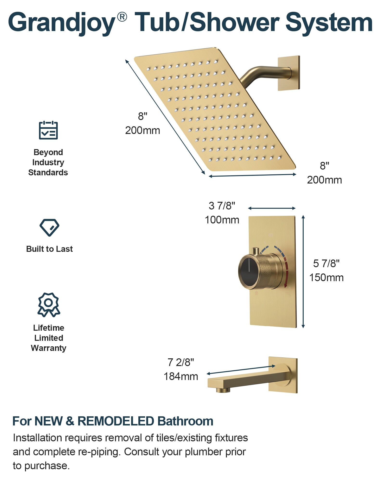 GRANDJOY TOBILI5183BA Showerhead-Bar-Panels - View #9