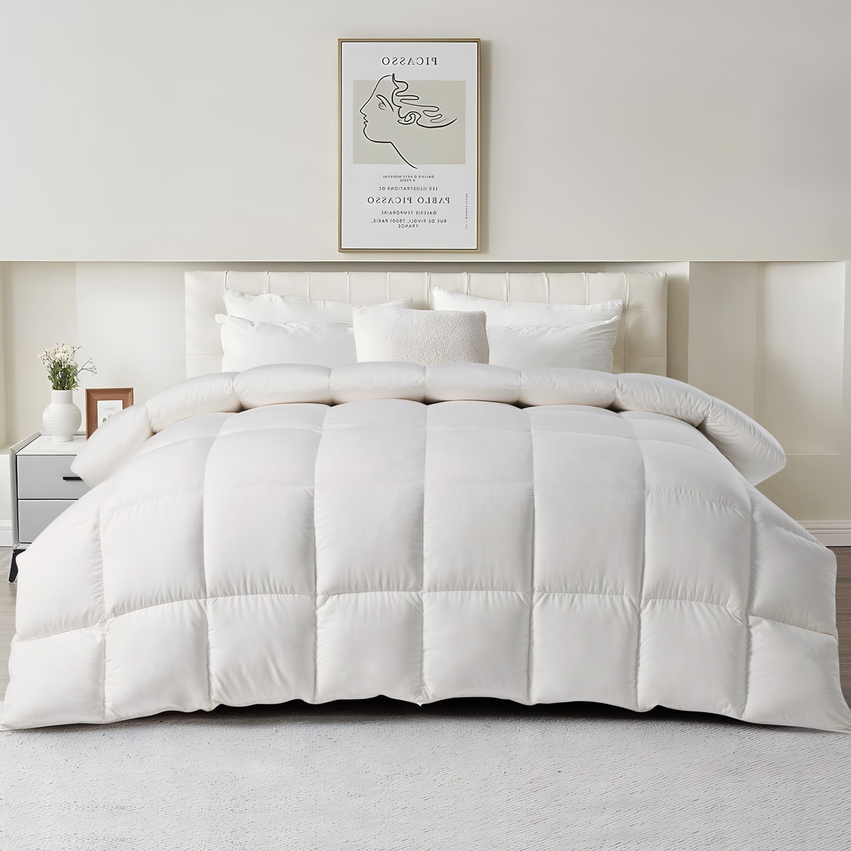 JEAREY JE-YHBT1-Q White Solid Reversible Full Comforter Microfiber with ( Down Fill )