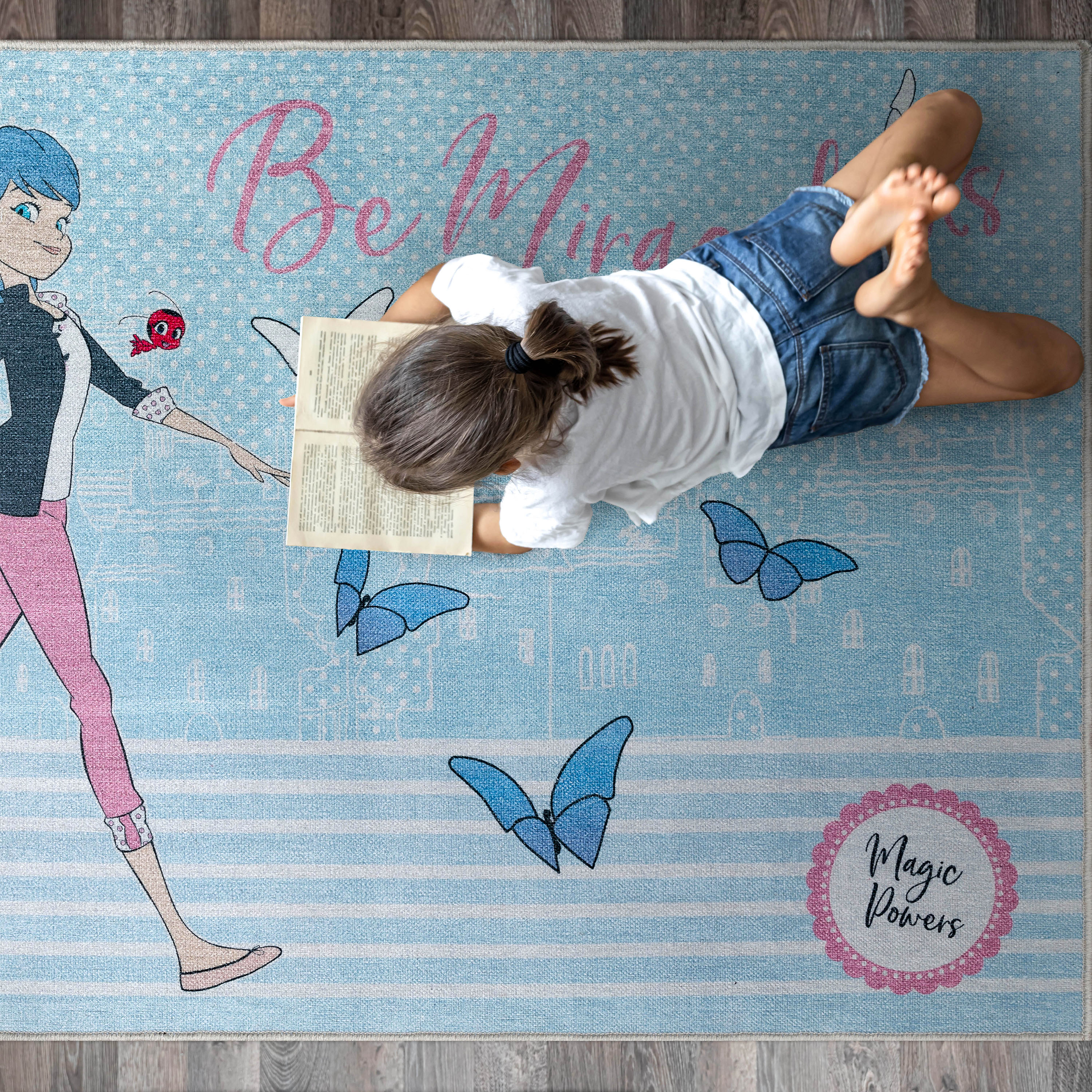 Well Woven MLB-08A-4 Miraculous Ladybug 3 x 5 (ft) Flatweave Polyester Light Blue Rectangular Indoor Abstract Mid-Century Modern Area rug