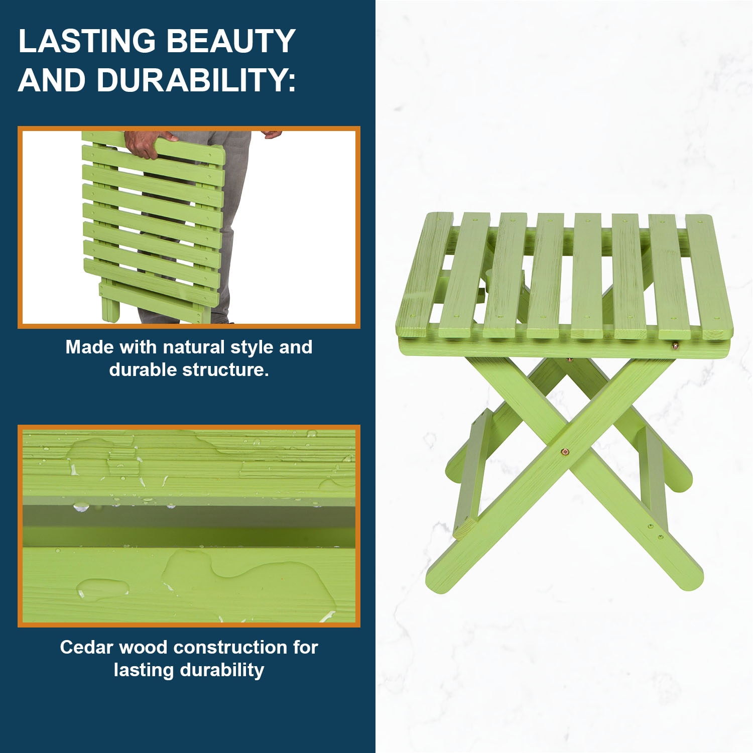 Lime Green Cedar Wood Folding Outdoor Side Table