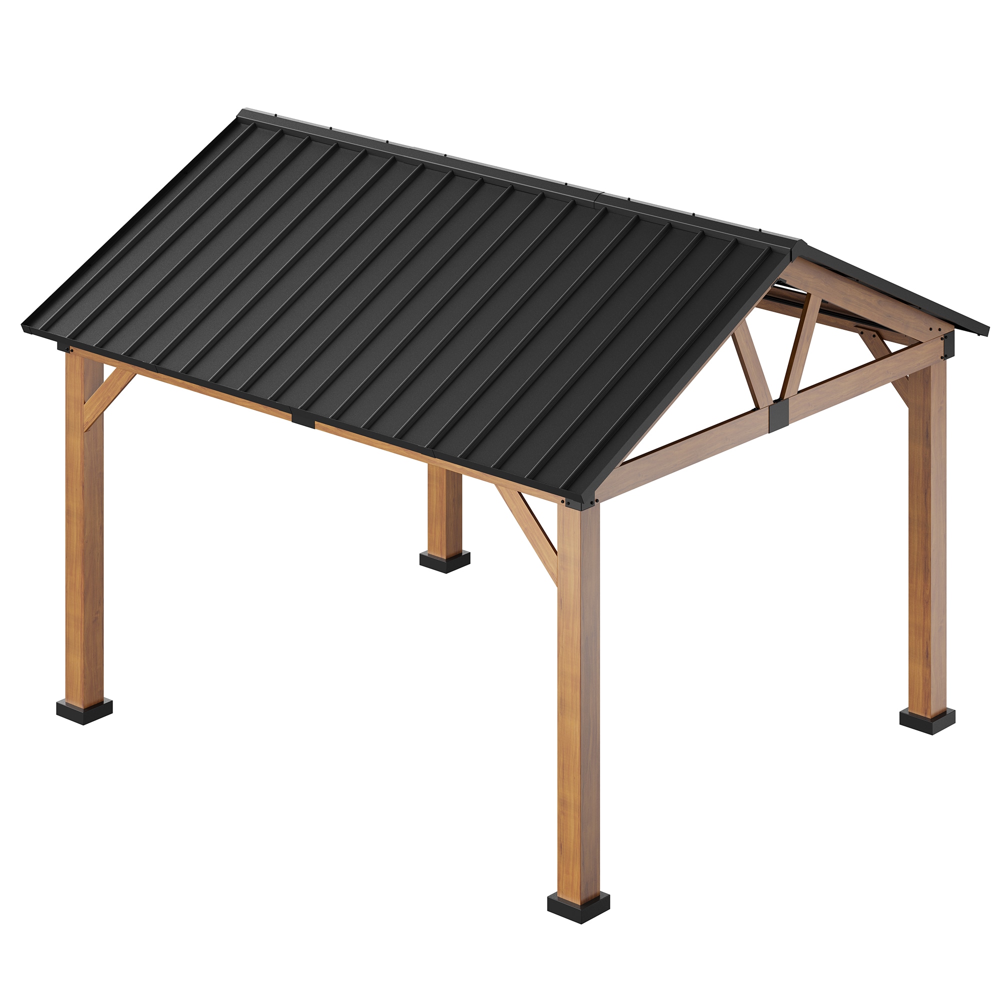 Mondawe MO-WF001012 13-ft x 11-ft Brown Gazebo with Hardtop Roof (Screen Included)