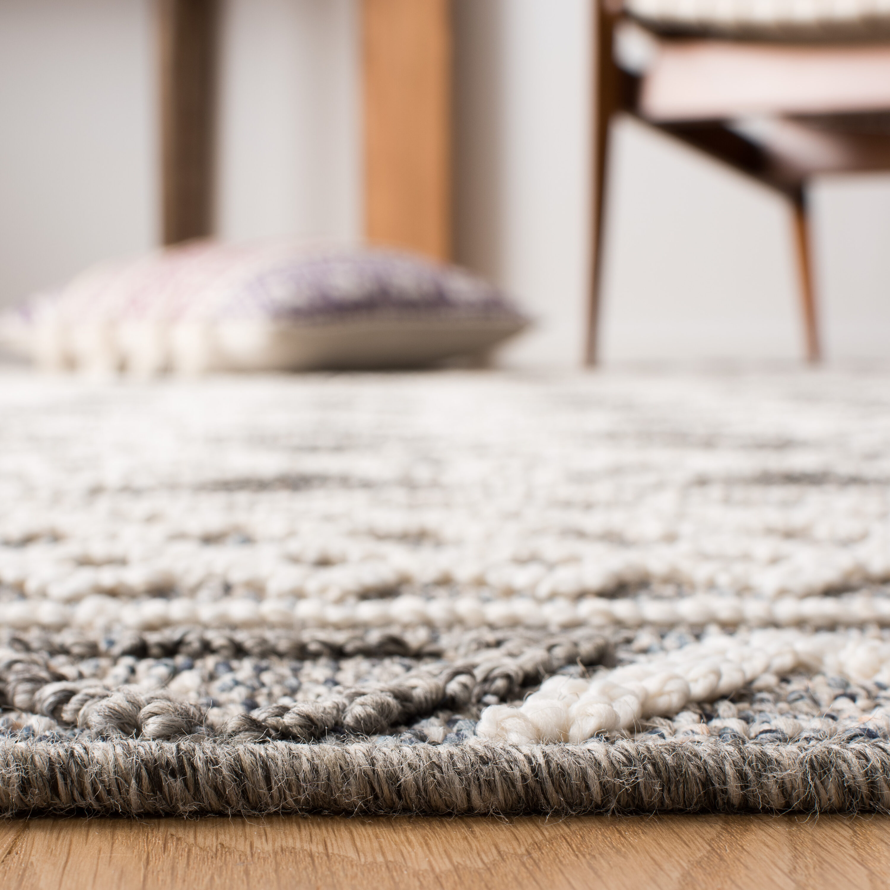 Ivory and Grey Synthetic Square Boho Area Rug