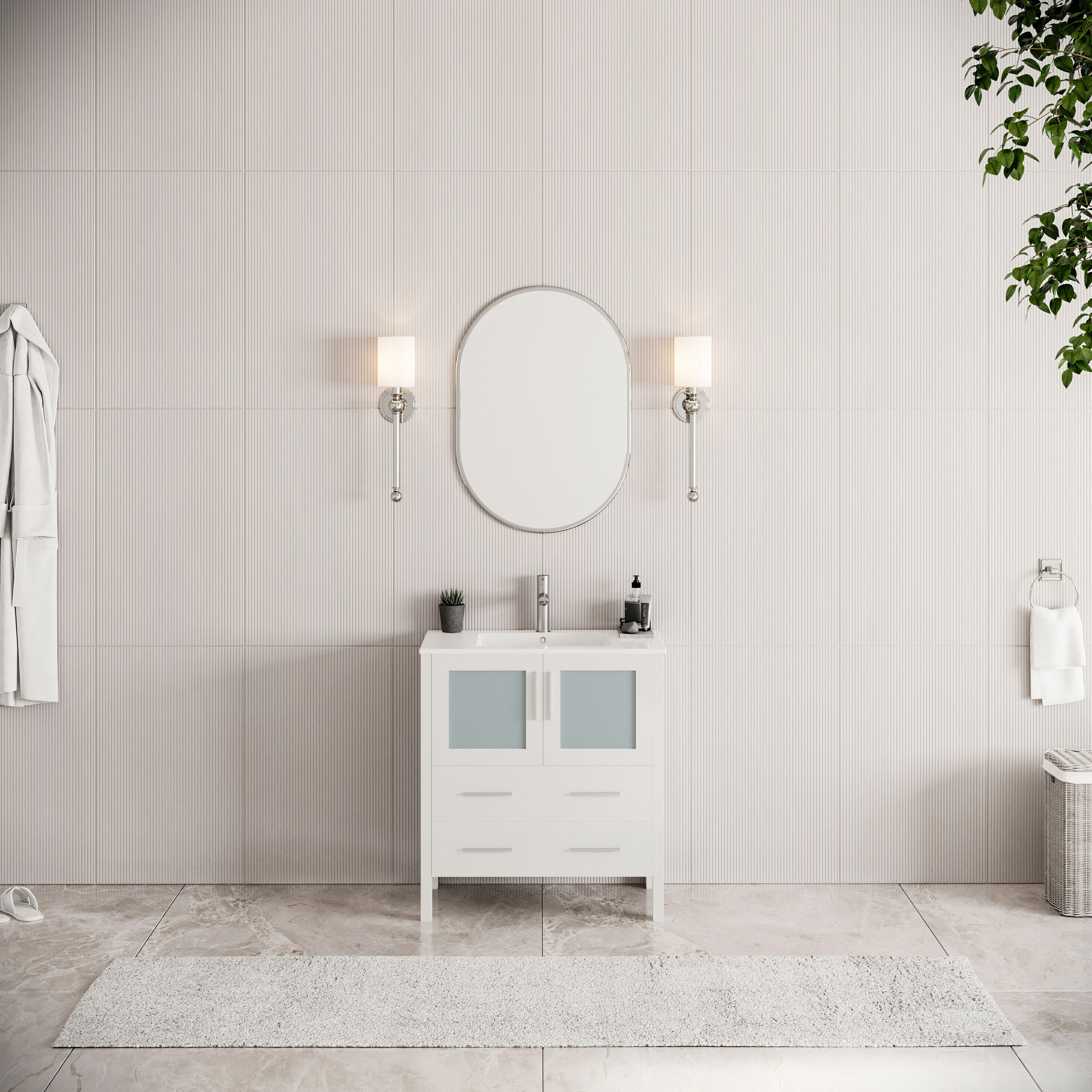 Fresca FCB6230WH-I Torino 30-in White Single sink Bathroom Vanity with White Ceramic Top