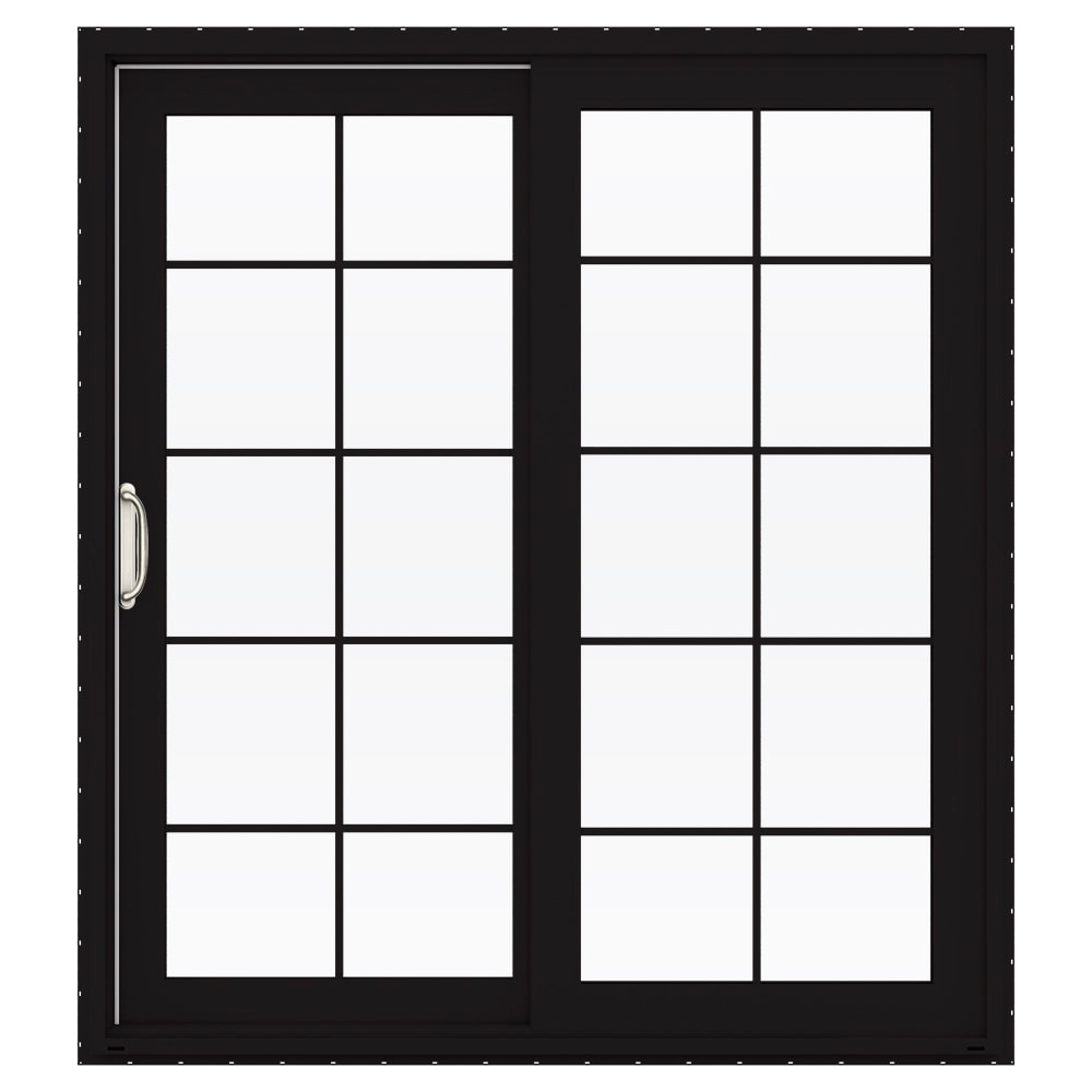 JELD-WEN FiniShield V-4500 72-in x 80-in x 4-9/16-in Jamb Low-e Argon Simulated Divided Light Black Vinyl Sliding Left-Hand Sliding Double Patio Door -  LOWOLJW233500011