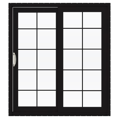Jeld Wen Finishield V 4500 72 In X 80 Tempered Simulated Divided Light Black Vinyl Left Hand Sliding Prehung Double Door Patio Screen, Light Sliding Doors