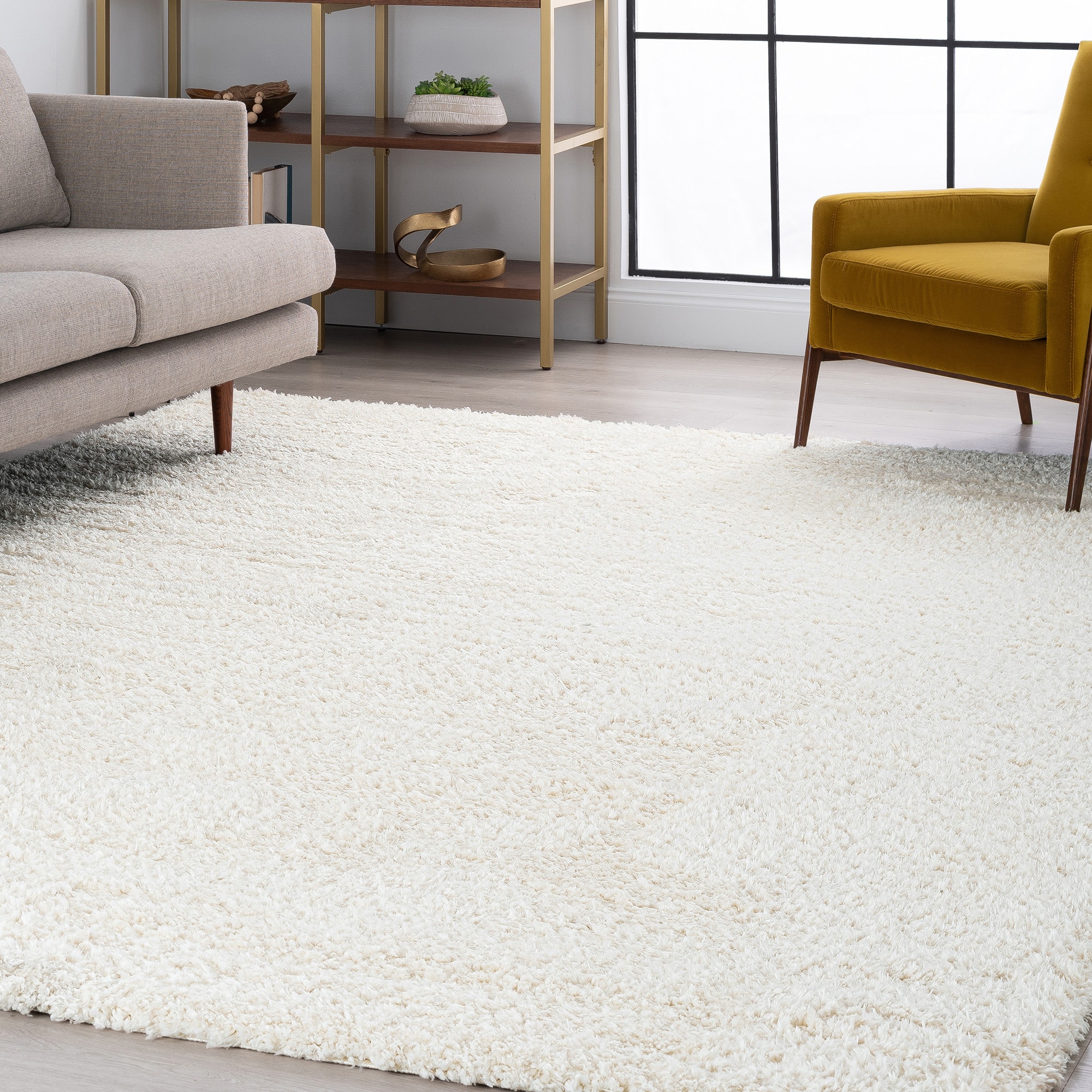 Tayse HEA1028 5X8 Heavenly Shag 5 x 8 (ft) Loomed Polyester White Rectangular Indoor Area rug