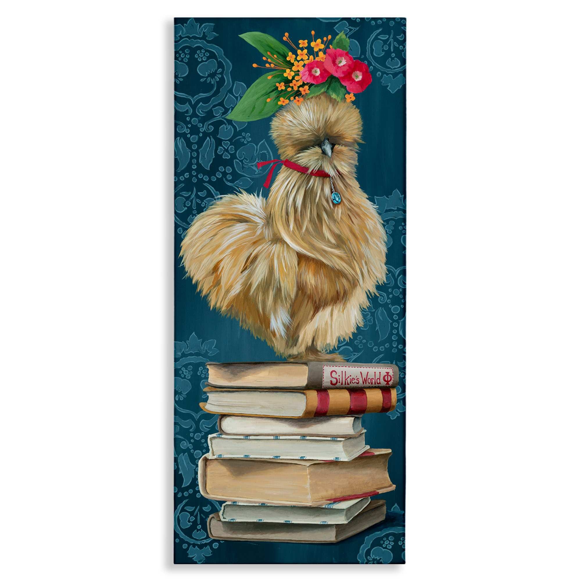 Stupell Industries BT-211-CN-10X24 Farmhouse Chicken on Bookstack Canvas design by Heather Gauthier