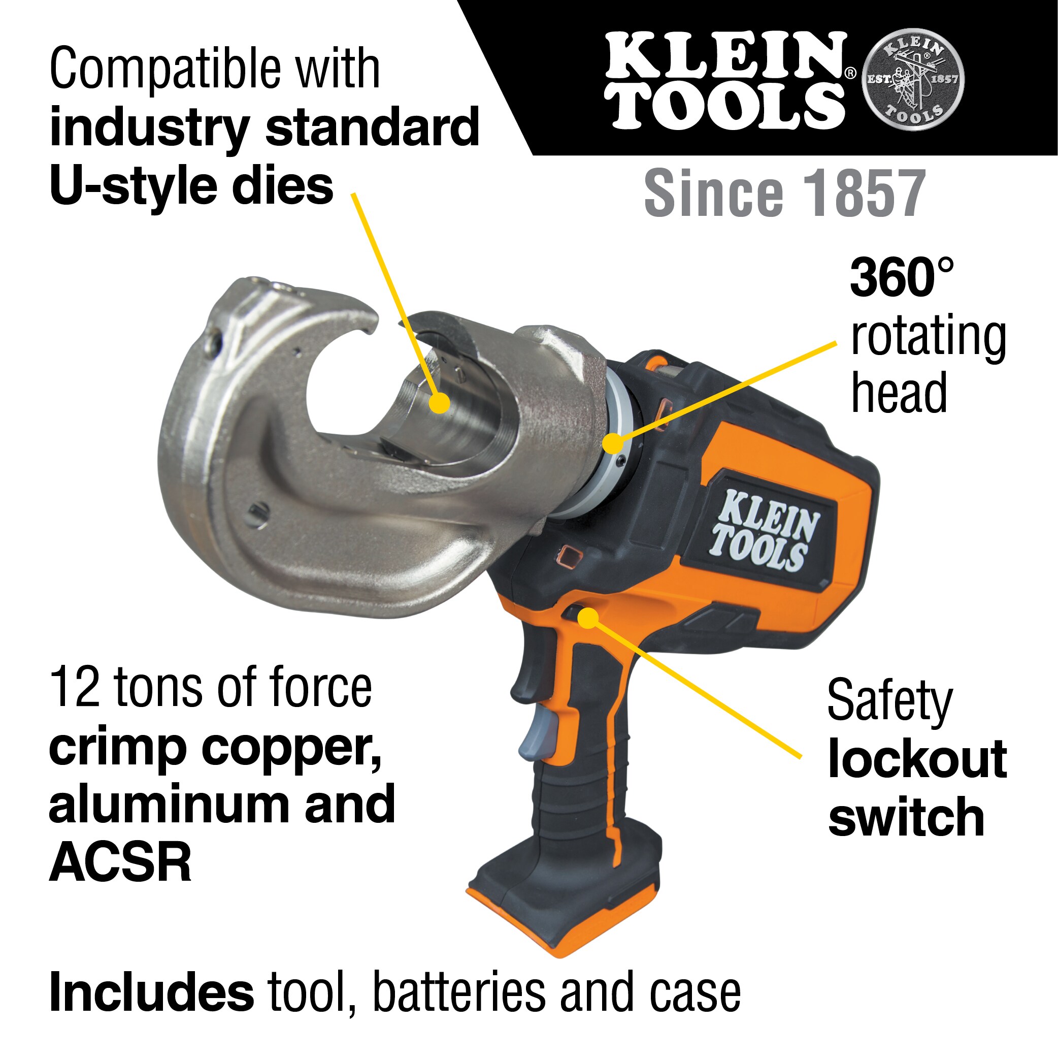 Klein Tools Battery-Operated 12-Ton Crimper Kit in the Wire Strippers ...