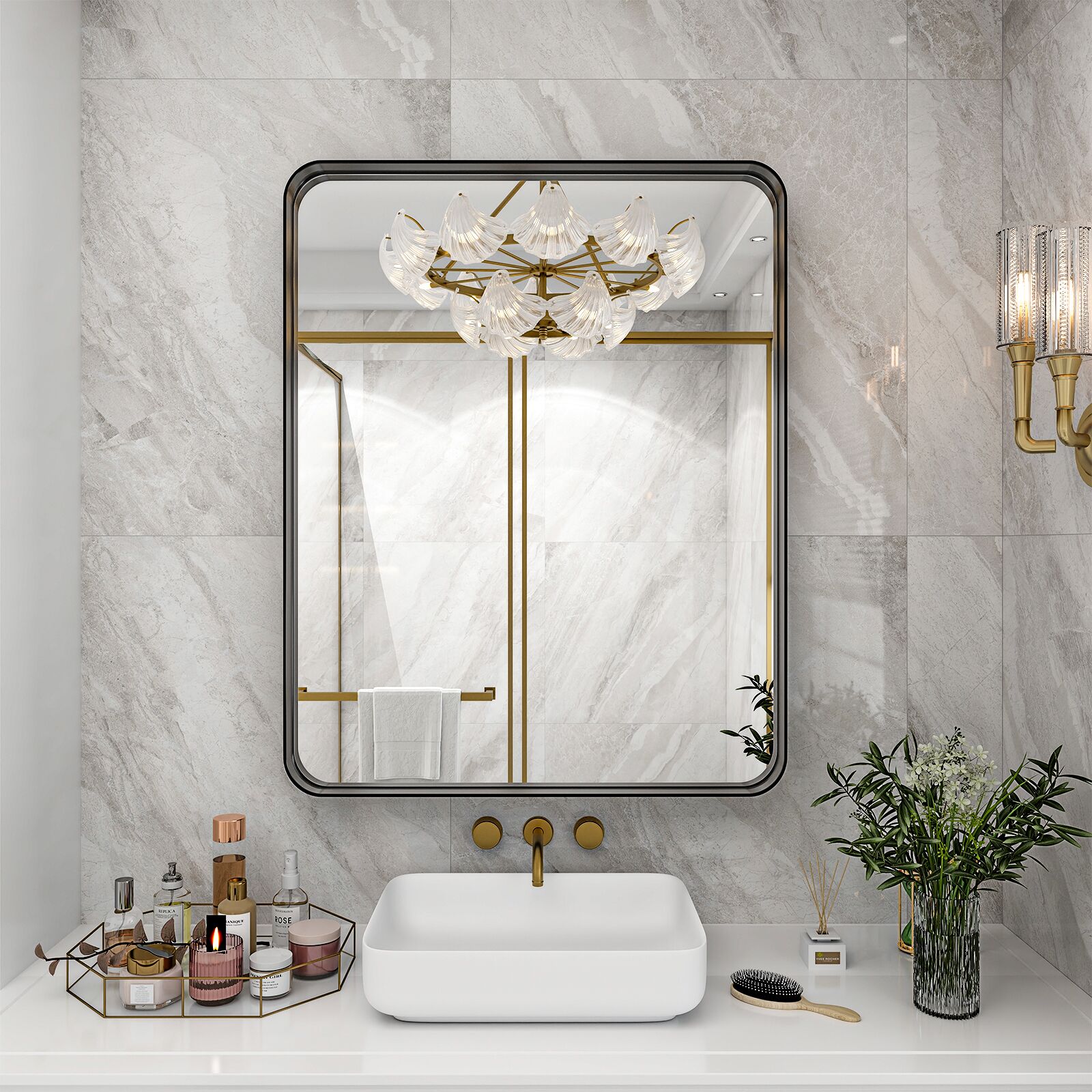BEAUTYPEAK LS-YSJ-REAJ3040-B 29.5-Inches W x 39.4-Inches H Rectangle Black Framed Wall Mirror