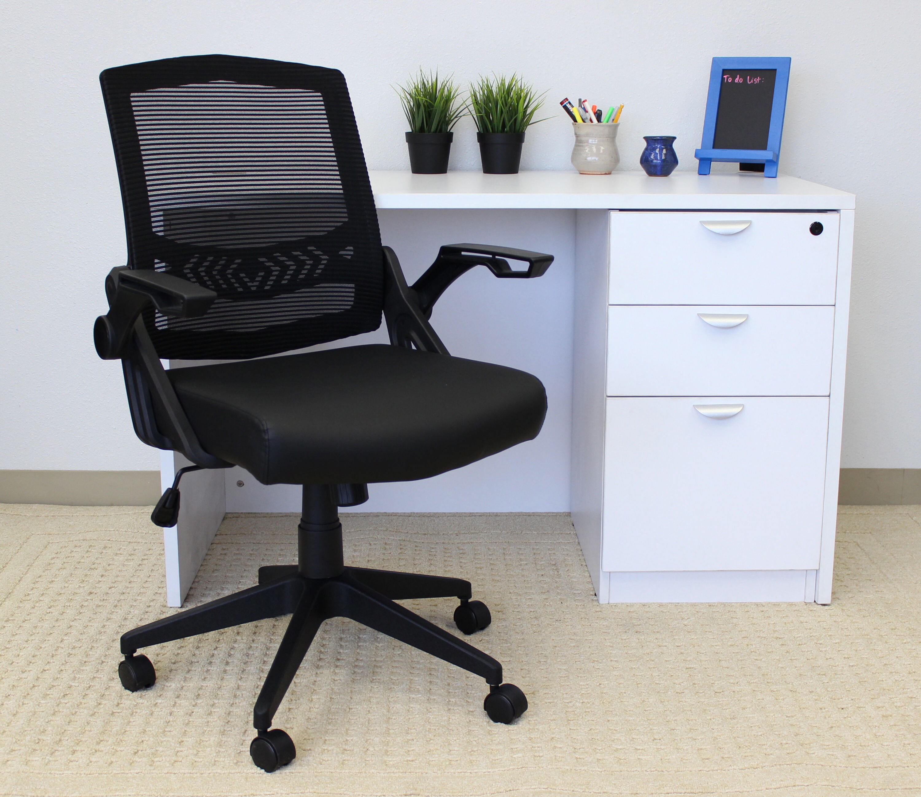 Adjustable Black Mesh Task Chair with Flip Arms