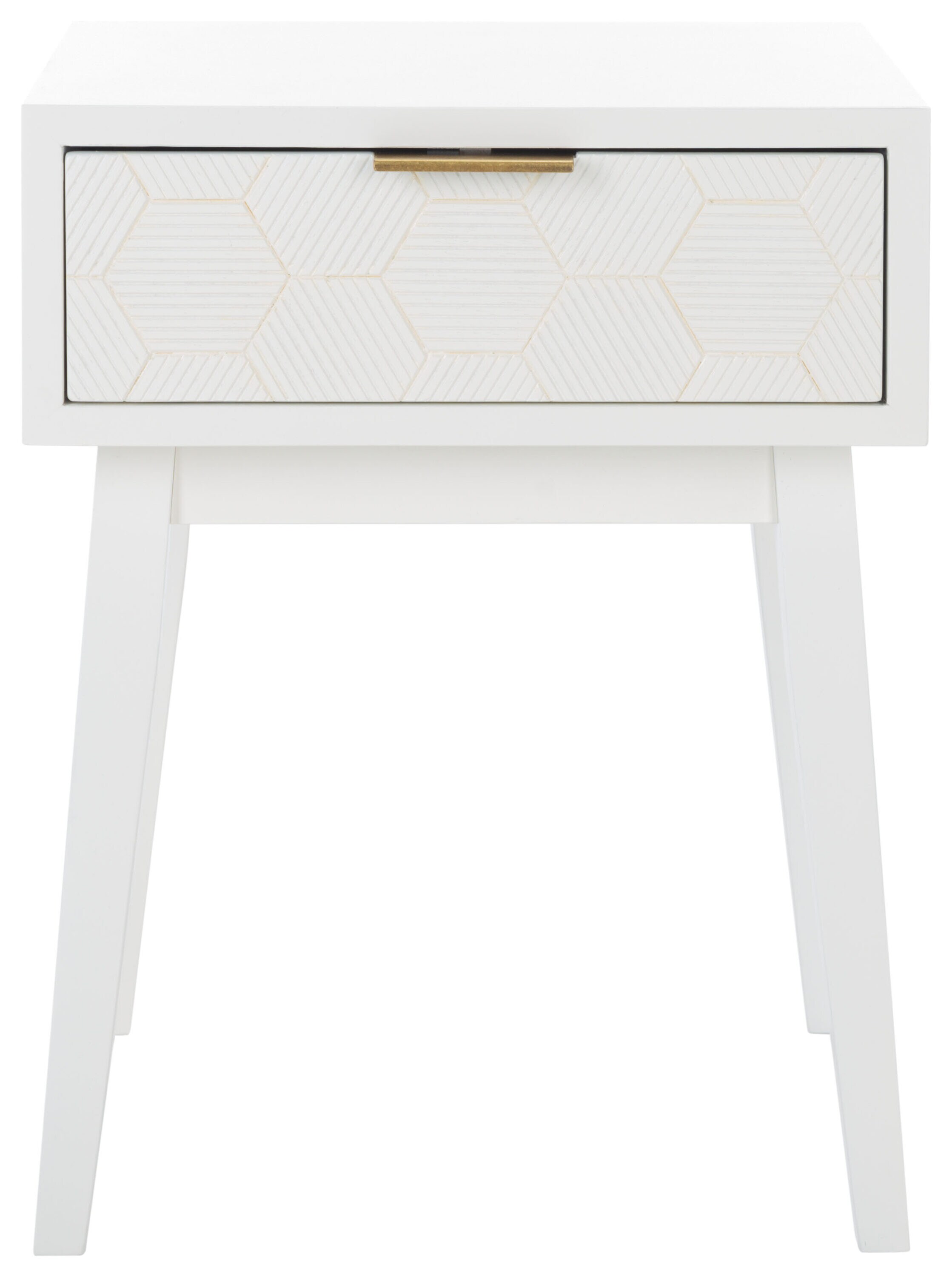 White Wood and Metal Retro Accent Table with Storage