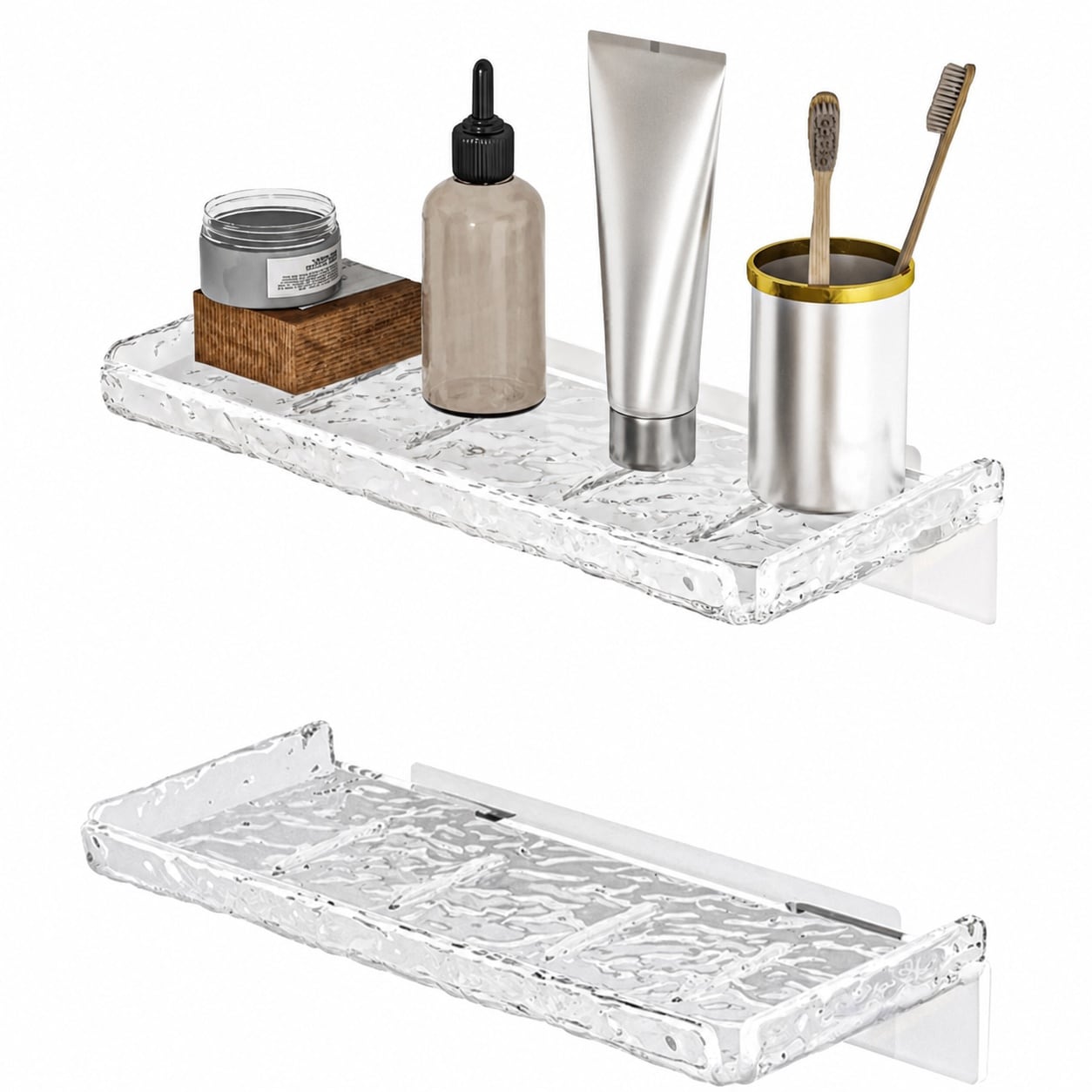 Adrinfly -  2 Piece Shower Organizer Clear Wall Mounted Shelf Acrylic Bathroom Storage No Drill A...