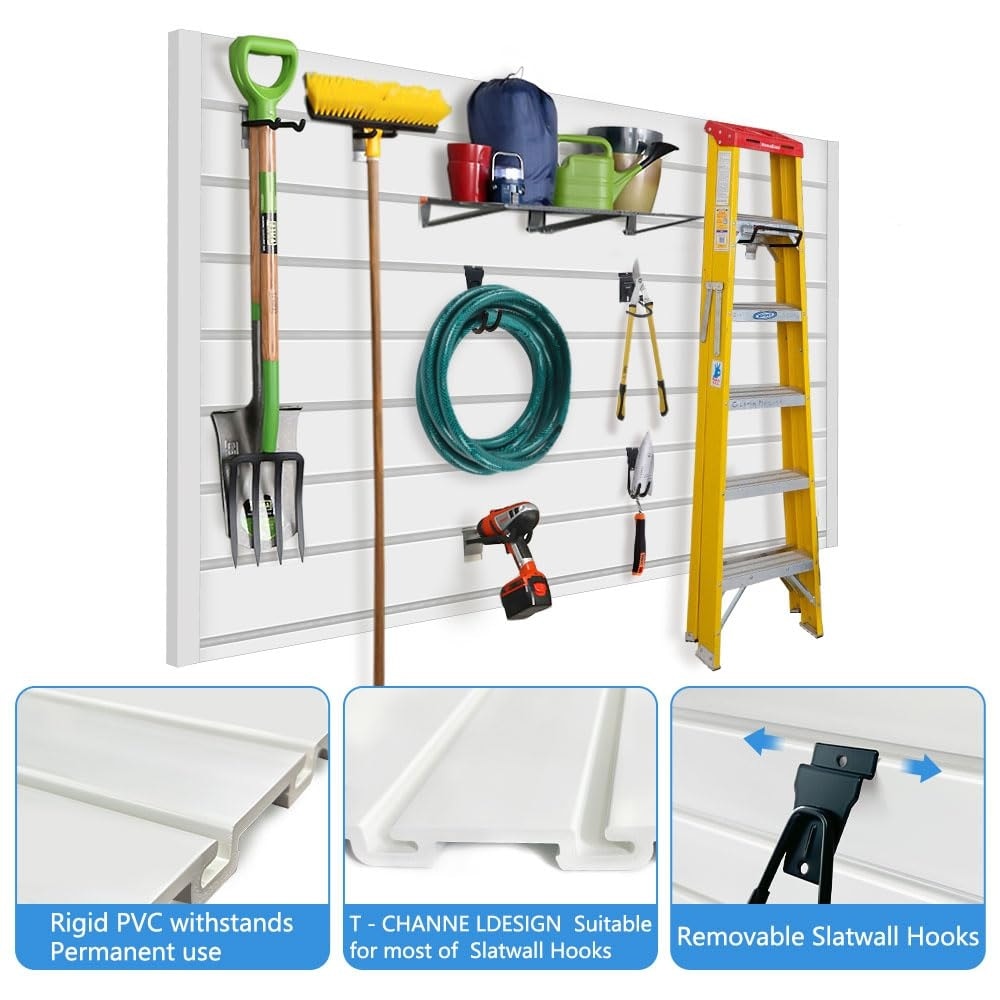 Etokfoks  Slatwall Panel 1x2 ft White PVC T Channel Design 2 Pack Commercial Grade Garage Gym Storage
