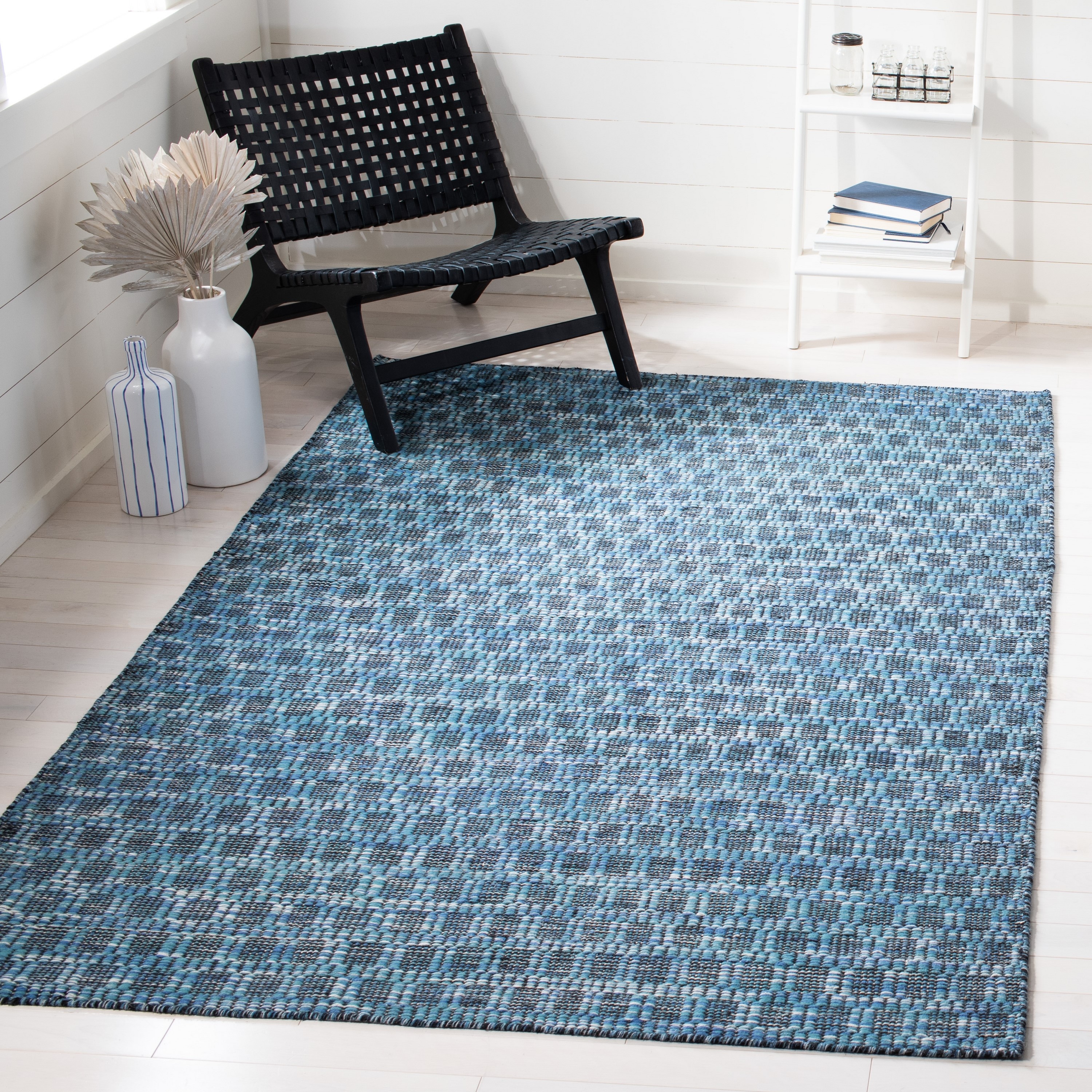 Handmade Blue Wool Abstract 4' x 6' Area Rug