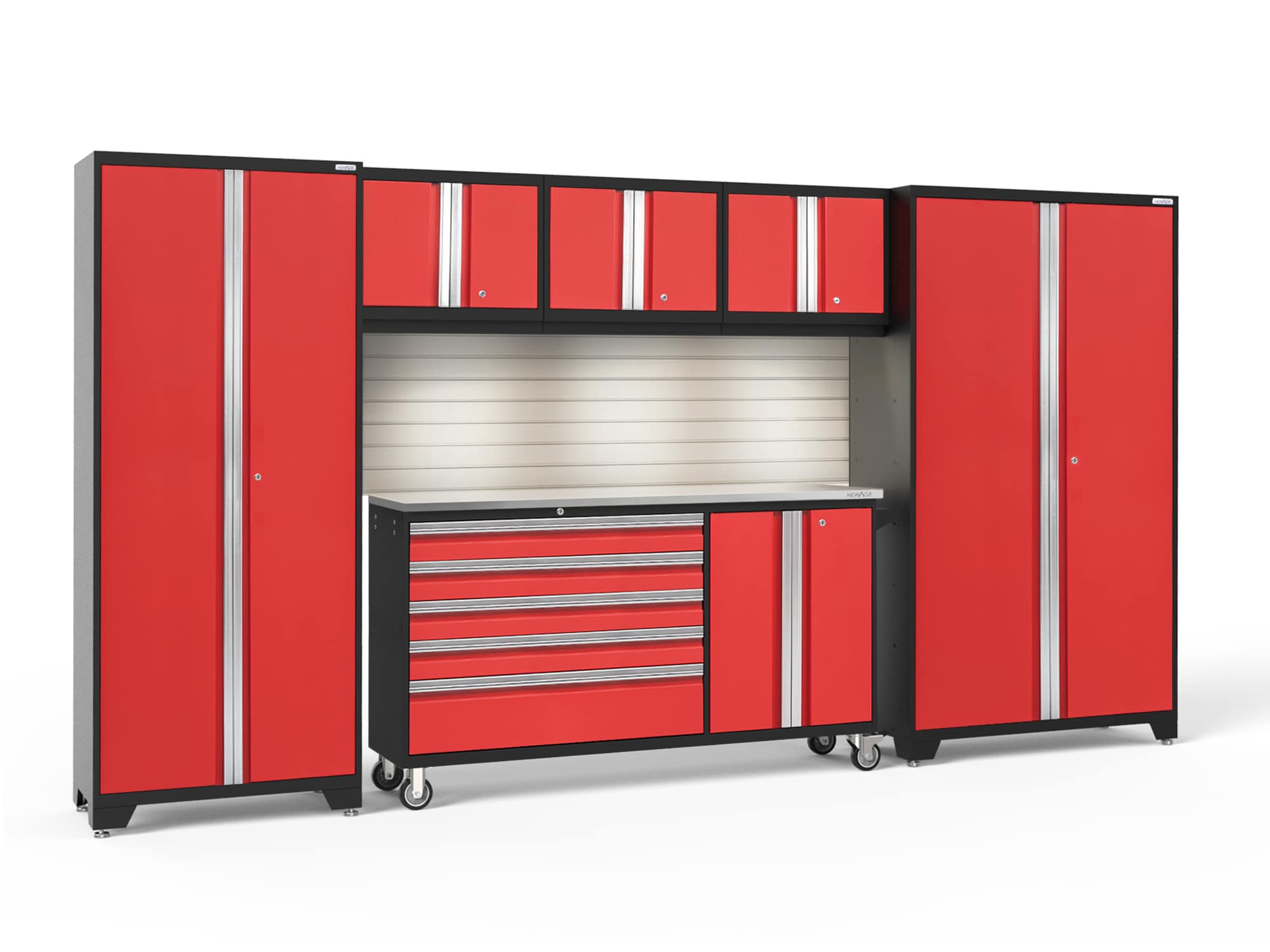 NewAge Products 56268 144.0-in W x 76.75-in H x 18.0-in D 6 -Cabinets Steel Deep Red Garage Storage System