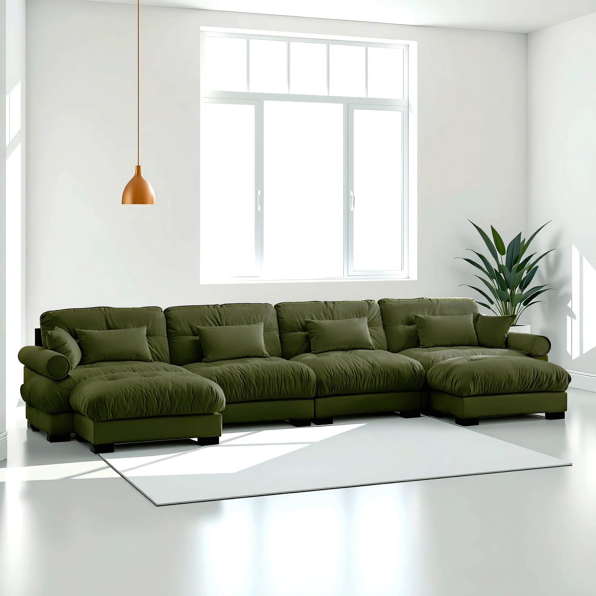 SINOFURN SYA020273GY 150-Inches Casual Green Velvet 4 -seater Reclining Sectional