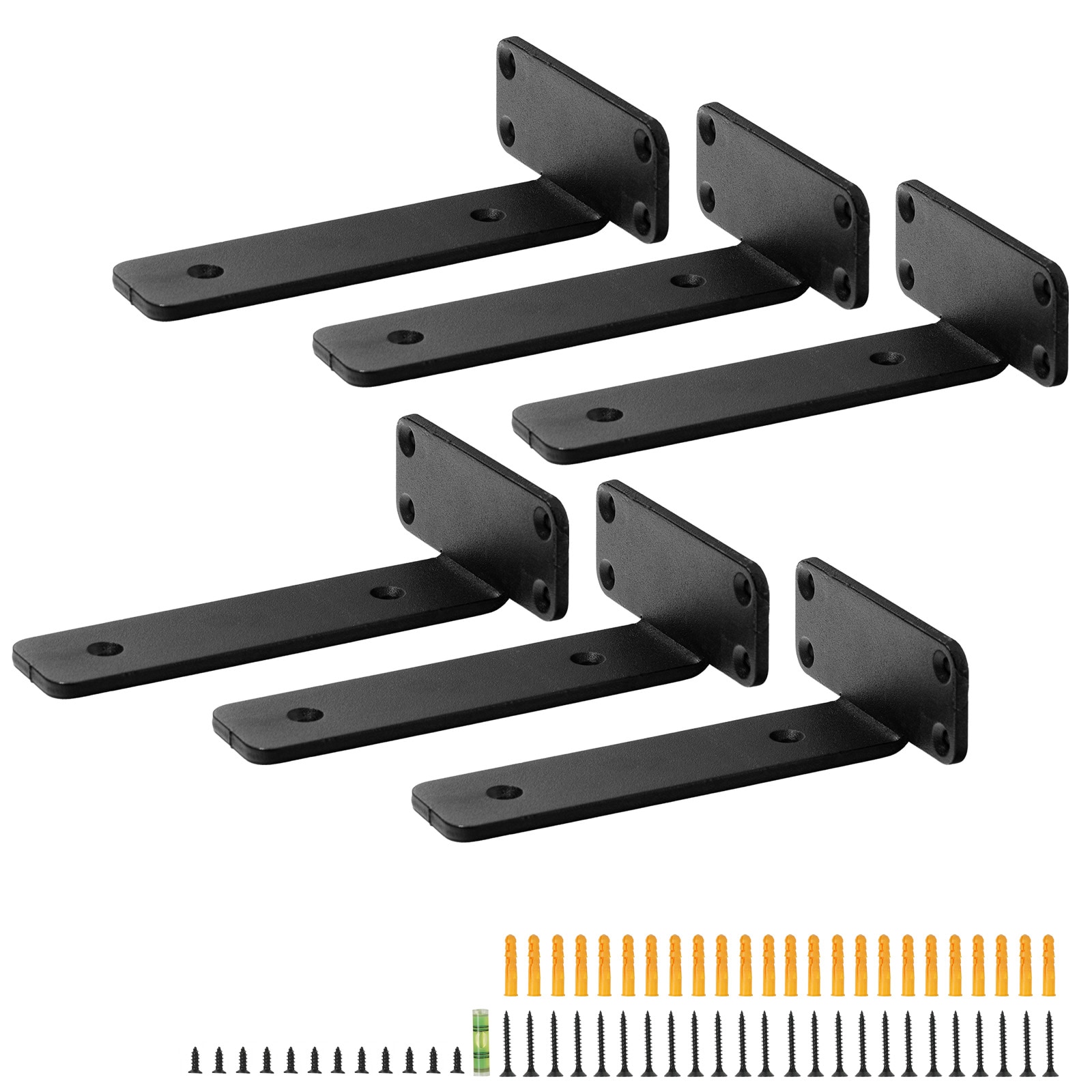 VEVOR SCSJZJGBZJYG04308V0 Shelf Bracket  8inL x 4inW x 1.6inH 6 Pcs  Heavy Duty Floating Shelf Brackets  Brackets for Shelves  5mm Thick Matte Black L Shelf Bracket Steel Shelving Brackets with 160 lbs Load Capacity