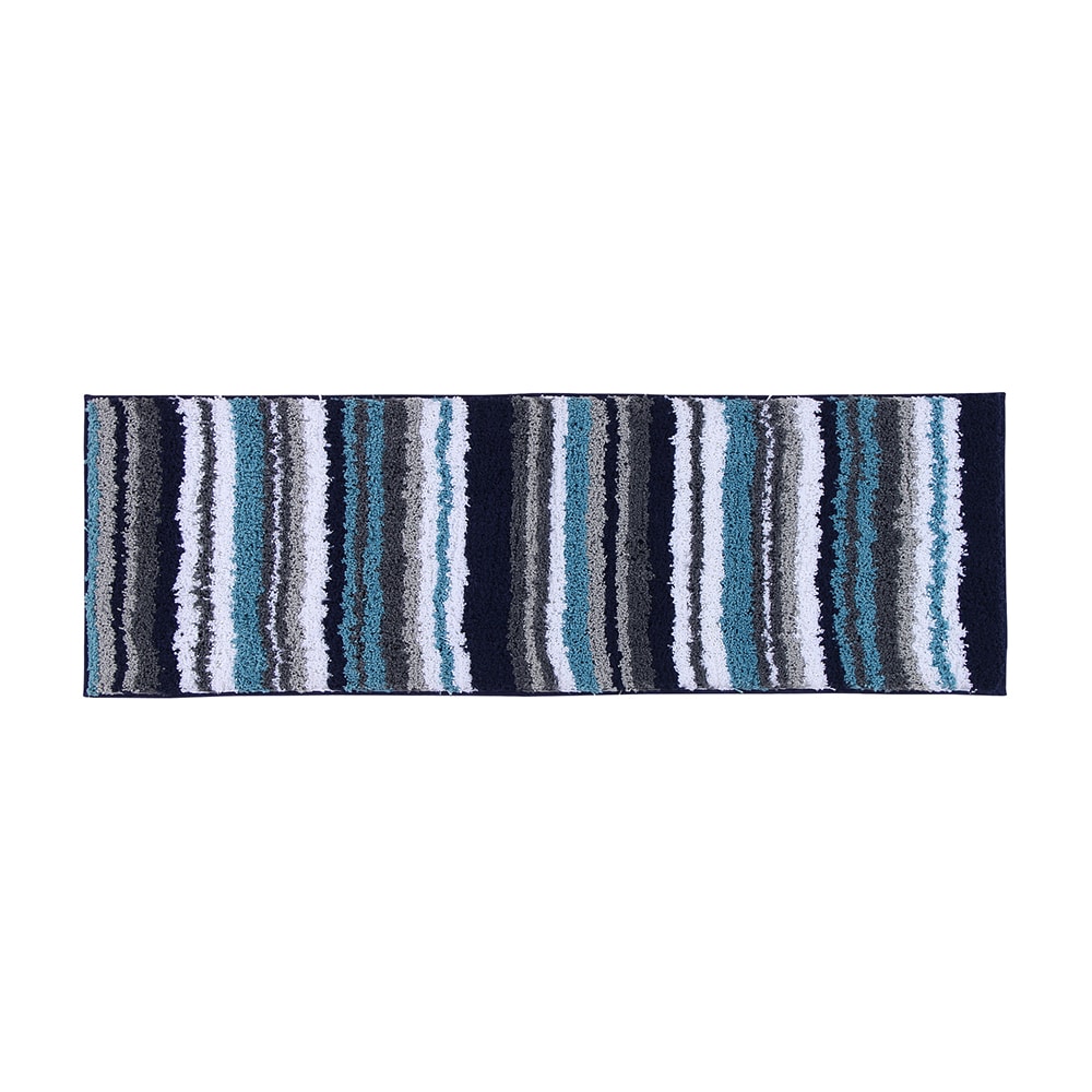 Griffie Blue and Gray Polyester Striped Bath Runner Rug