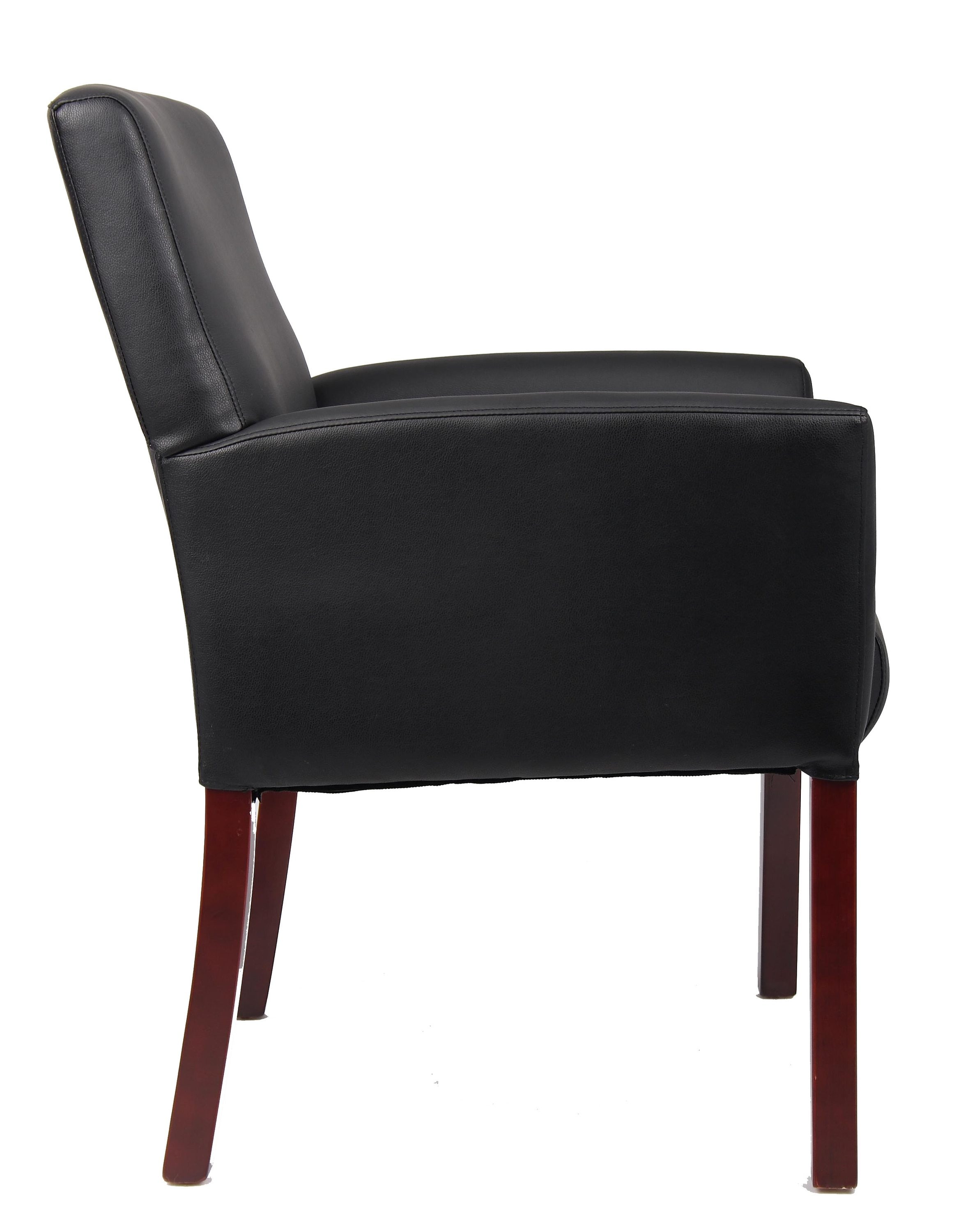 Black Vinyl Box Arm Guest Chair with Mahogany Legs