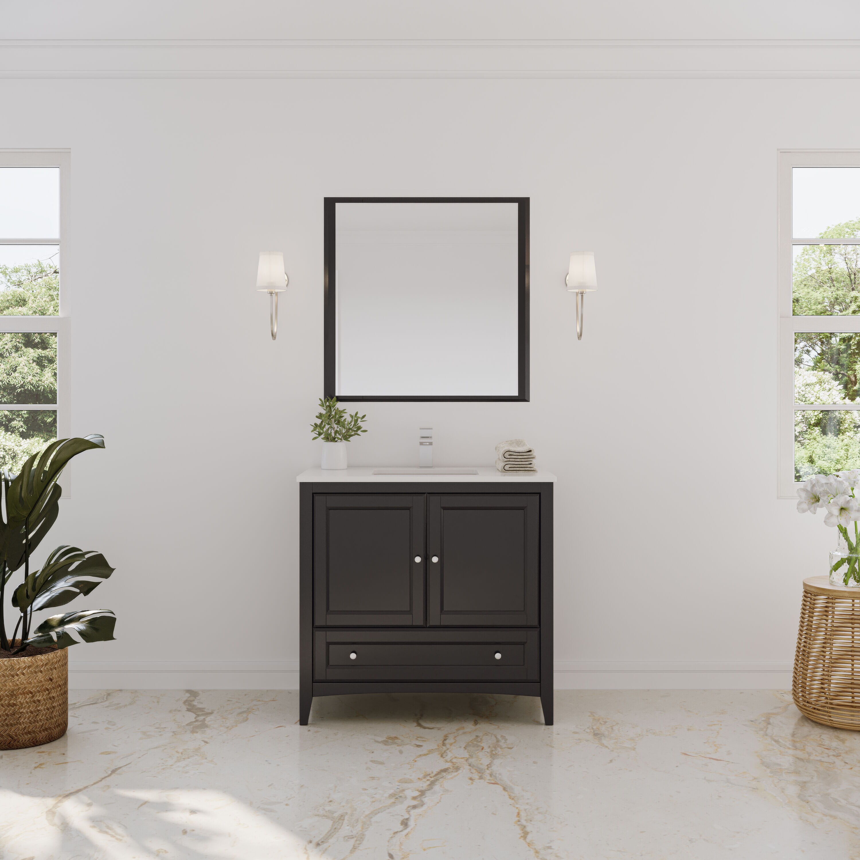 Fresca FVN2036ES Oxford 36-in Espresso Undermount Single Sink Bathroom Vanity with White Quartz Top (Mirror Included)